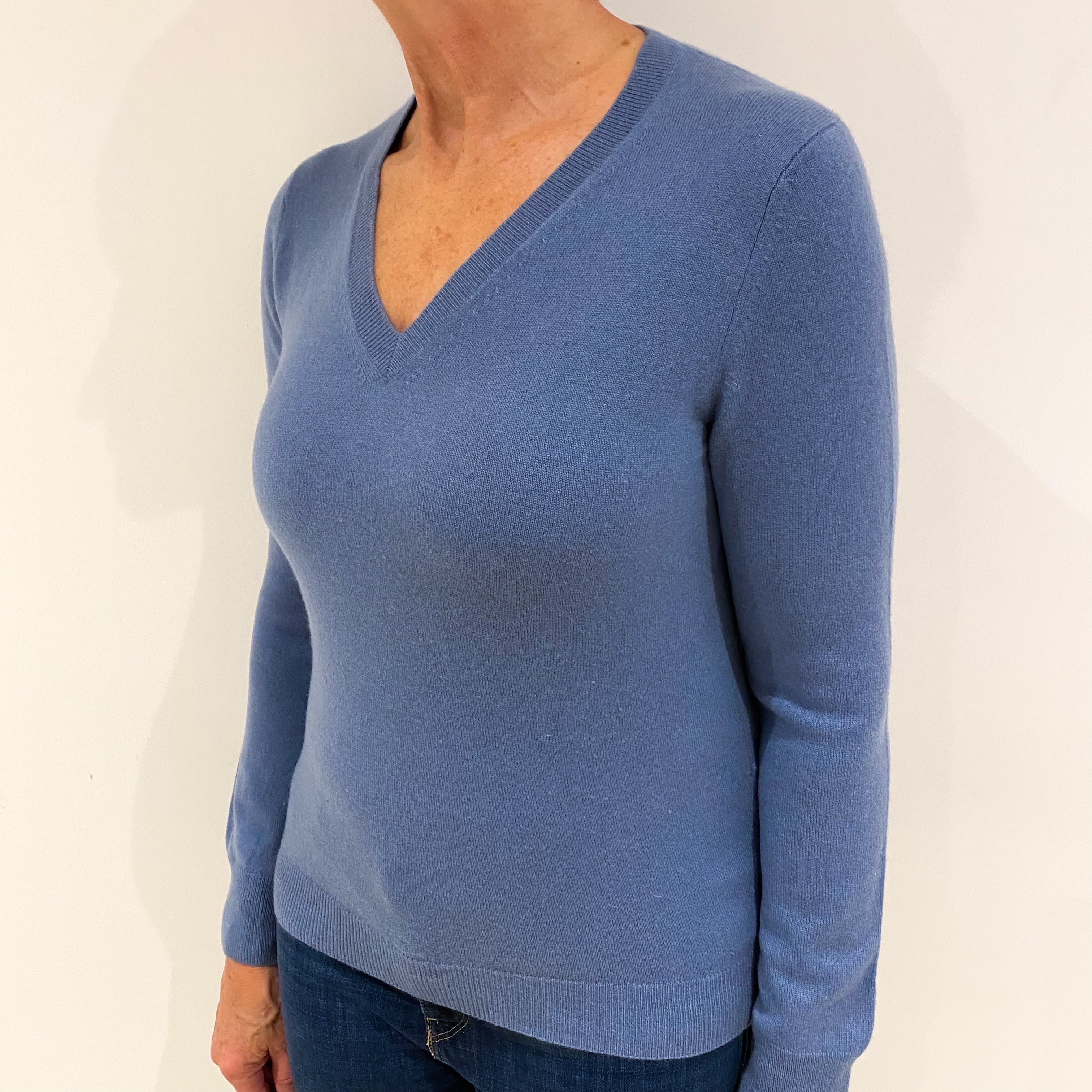 Airforce Blue Cashmere V Neck Jumper Medium