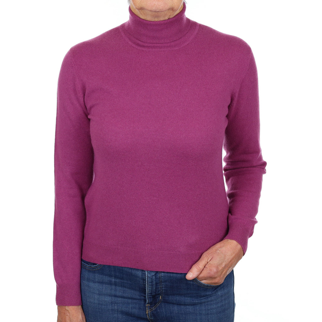 Magenta Purple Cashmere Polo Neck Jumper Medium