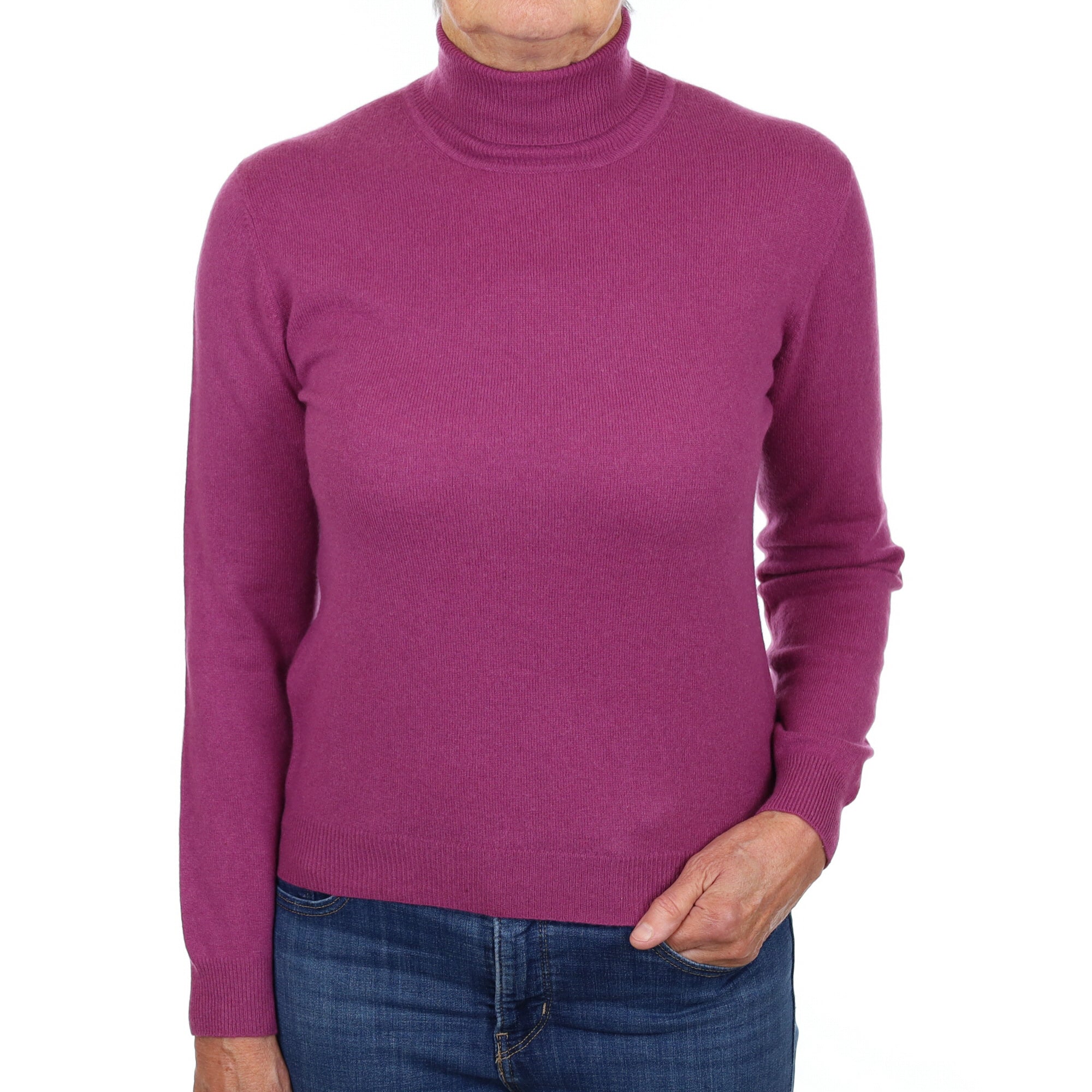 Magenta Purple Cashmere Polo Neck Jumper Medium