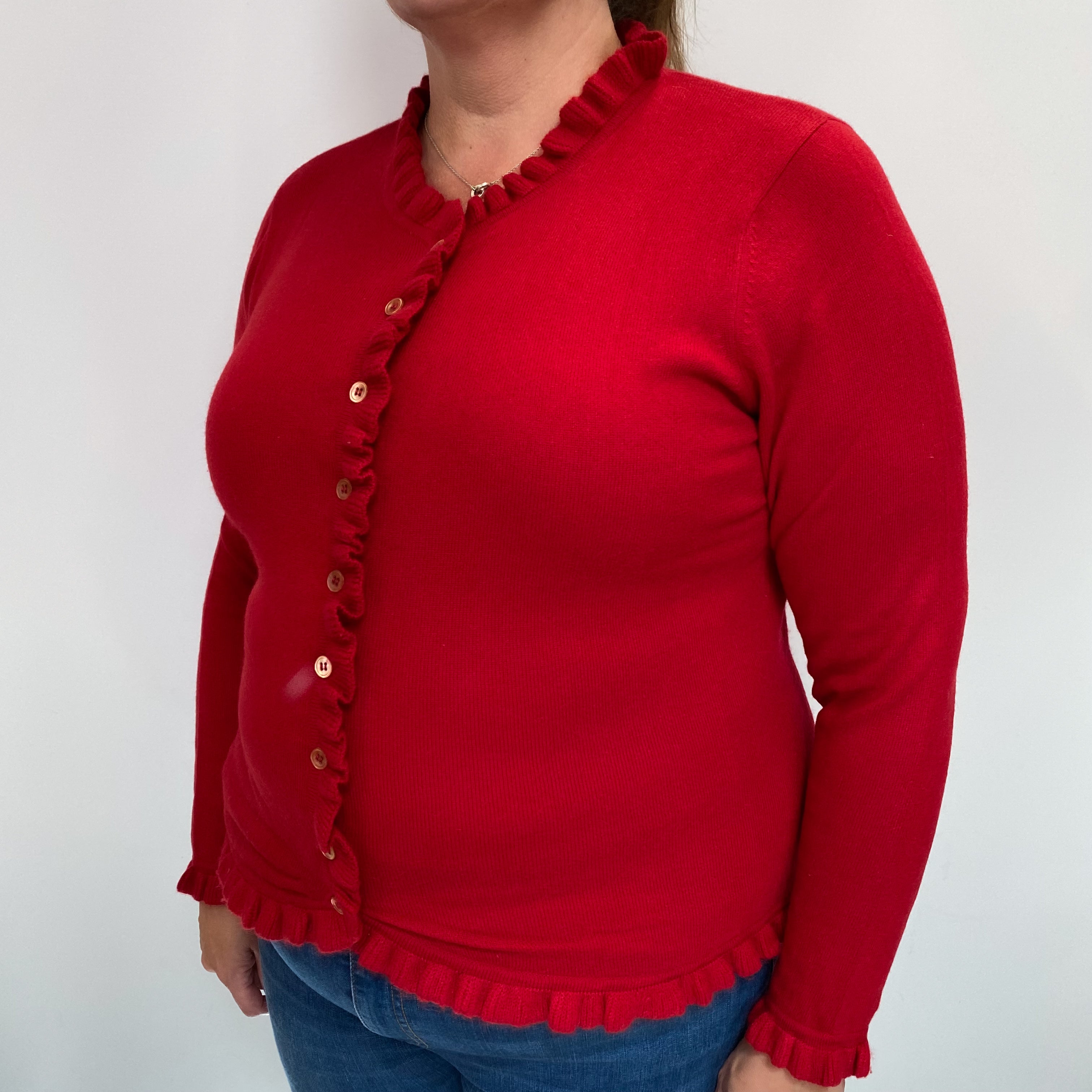Post Box Red Cashmere Crew Cardigan Extra Large
