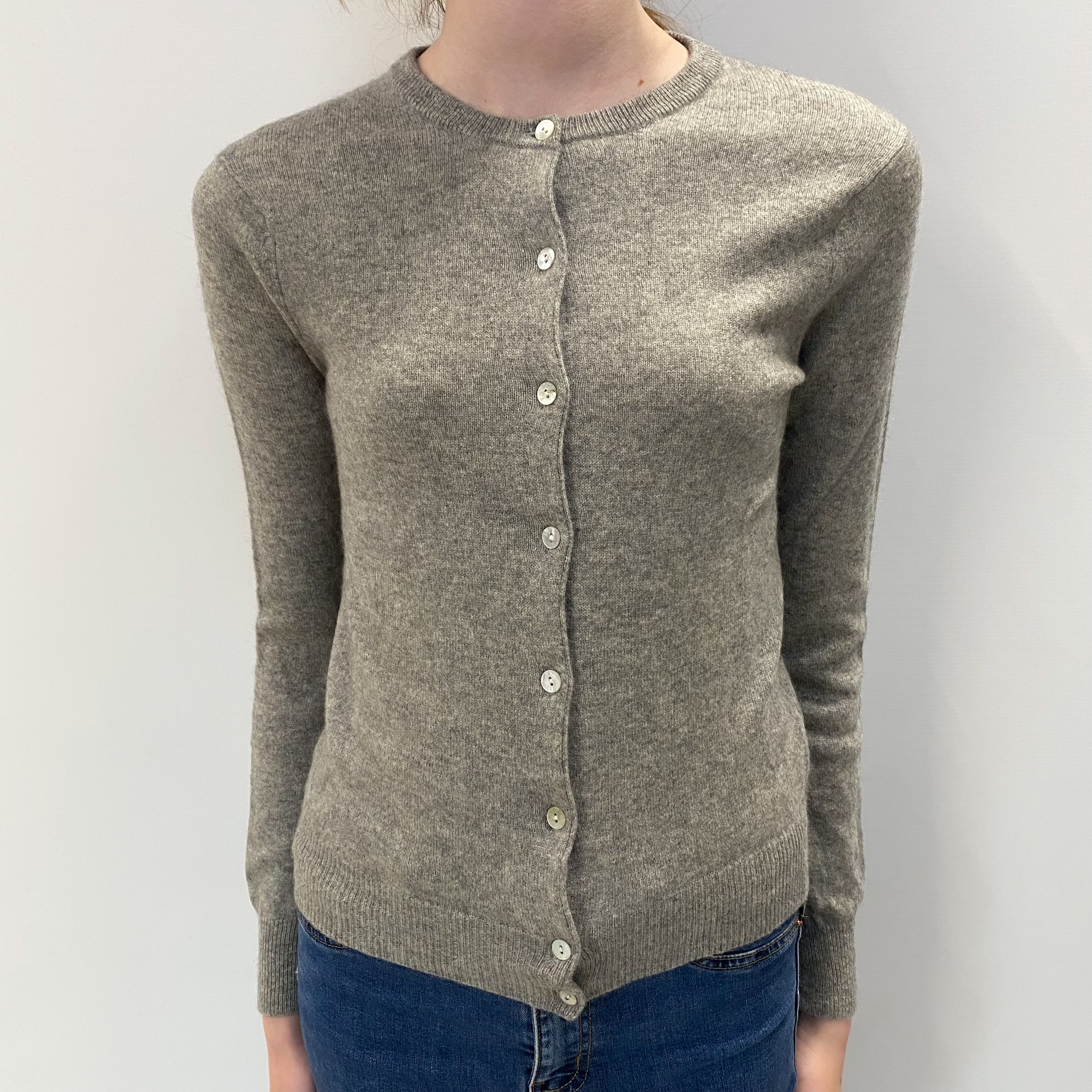Ash Grey Cashmere Crew Cardigan Extra Small