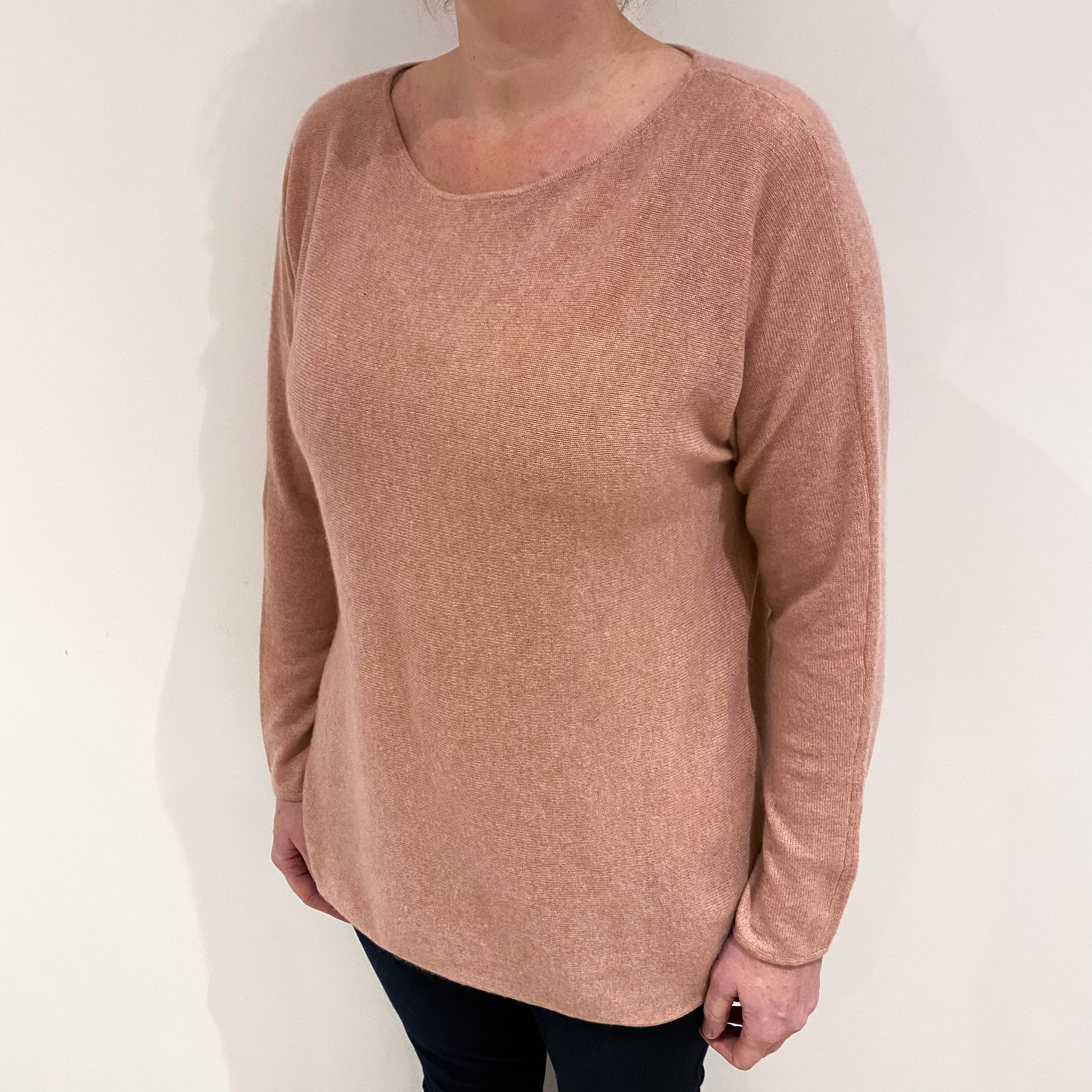 Faded Heather Pink Cashmere Slash Neck Jumper Large