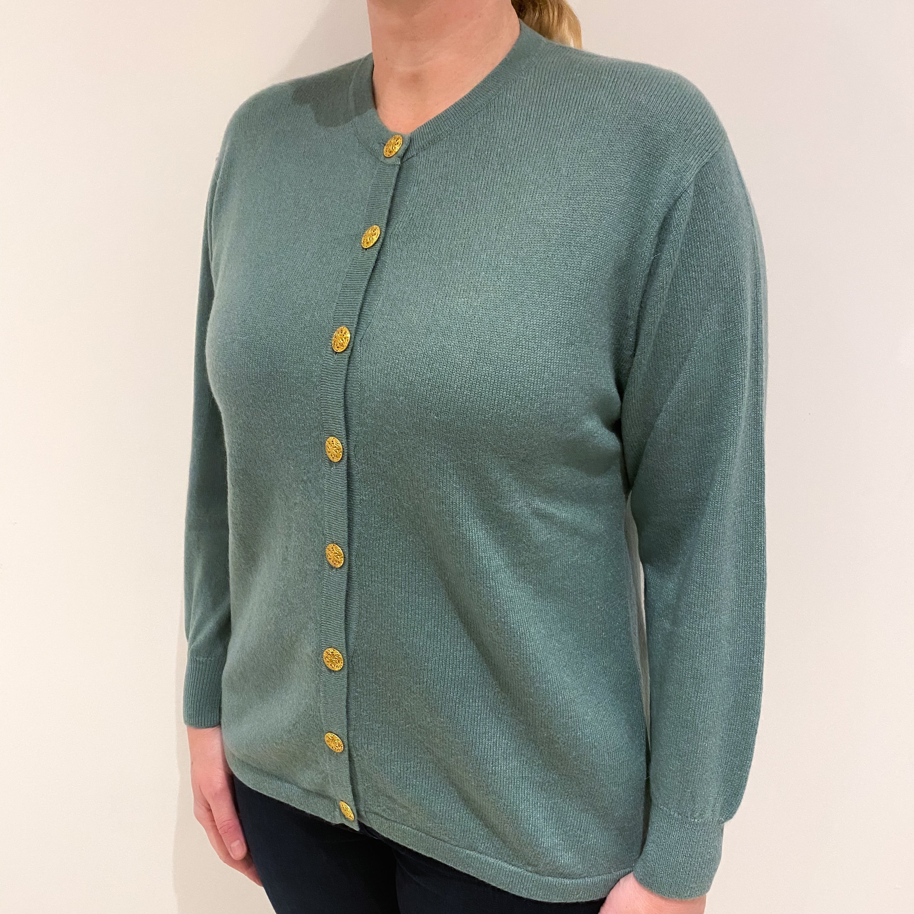 Seafoam Green Cashmere Crew Cardigan Large