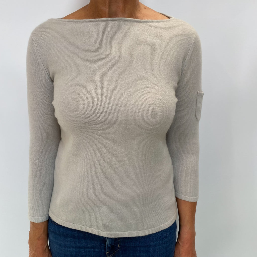Oatmeal Beige Cashmere Slash Neck Jumper Medium