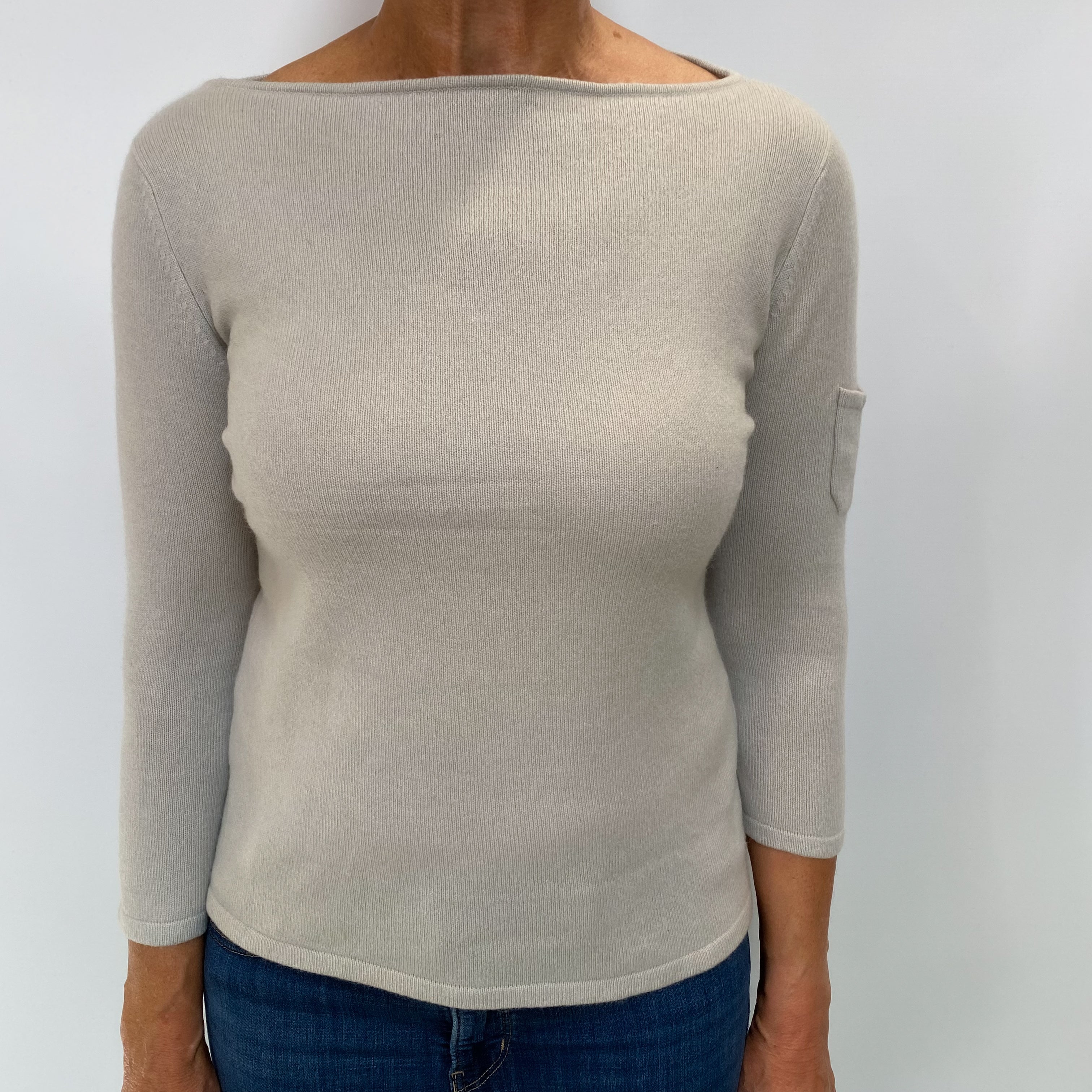 Oatmeal Beige Cashmere Slash Neck Jumper Medium
