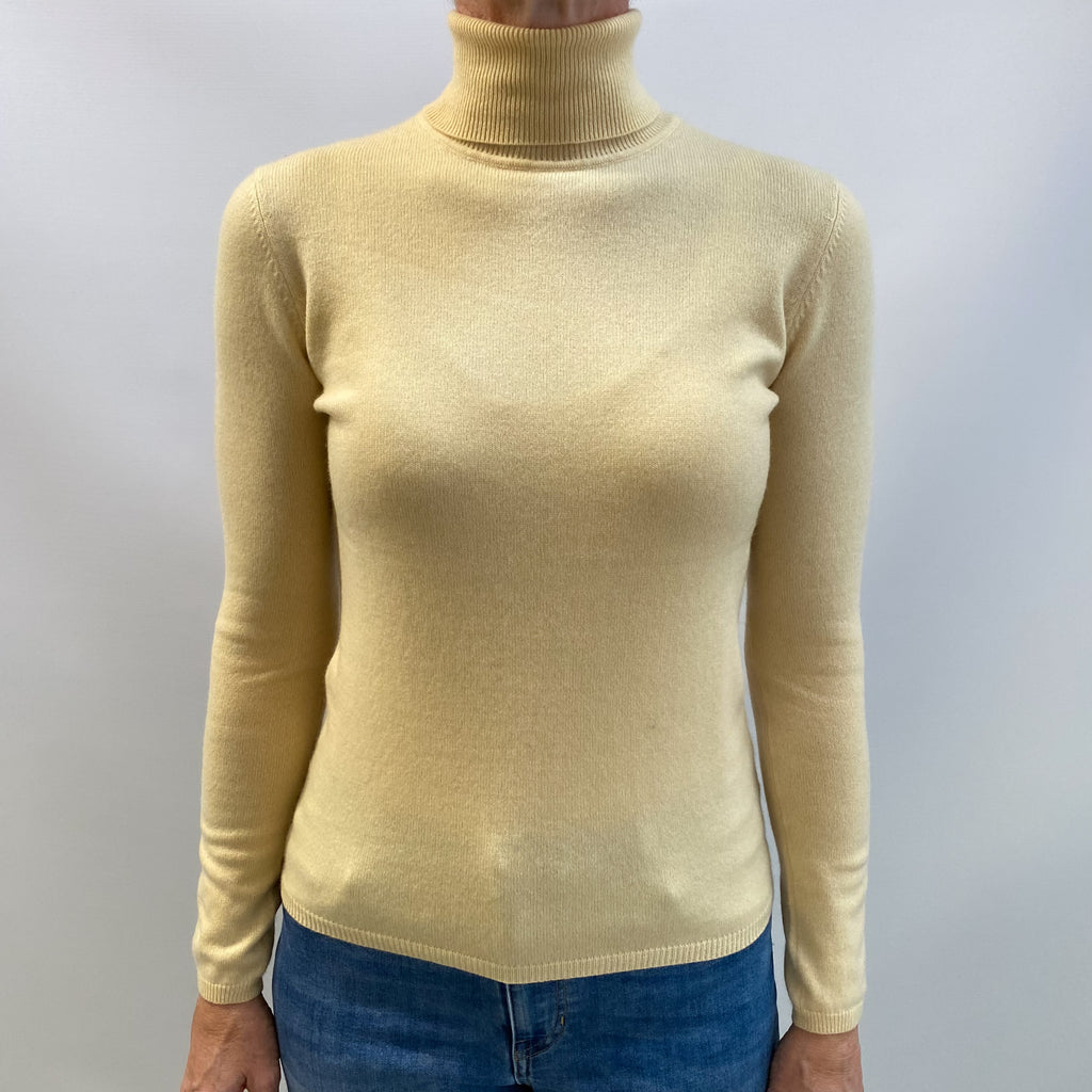 Primrose Yellow Cashmere Polo Neck Jumper Small