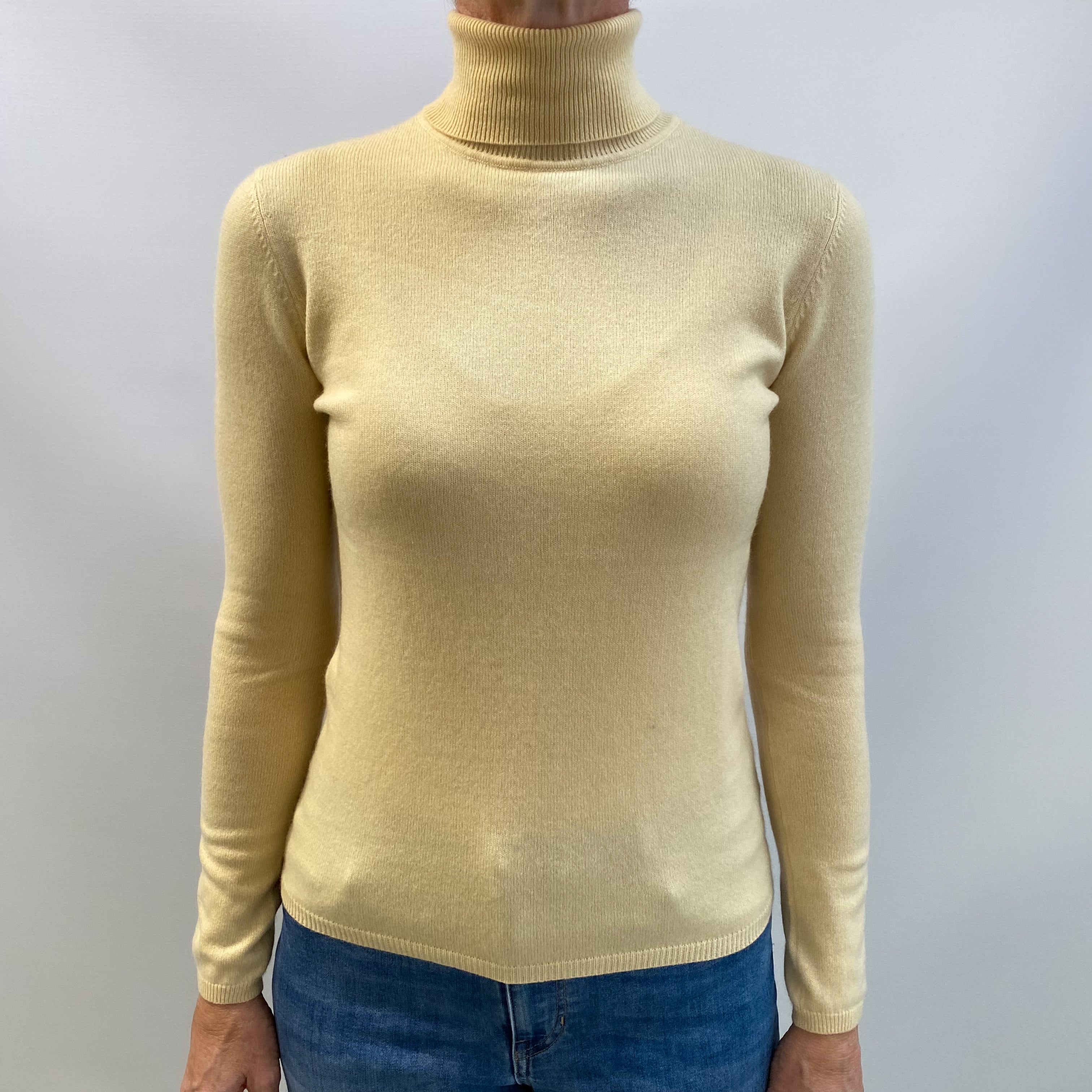 Primrose Yellow Cashmere Polo Neck Jumper Small