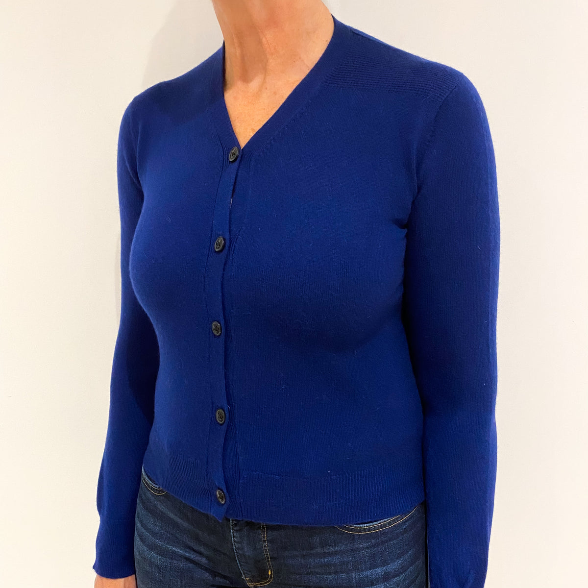 French Navy Cashmere V Neck Cardigan Medium