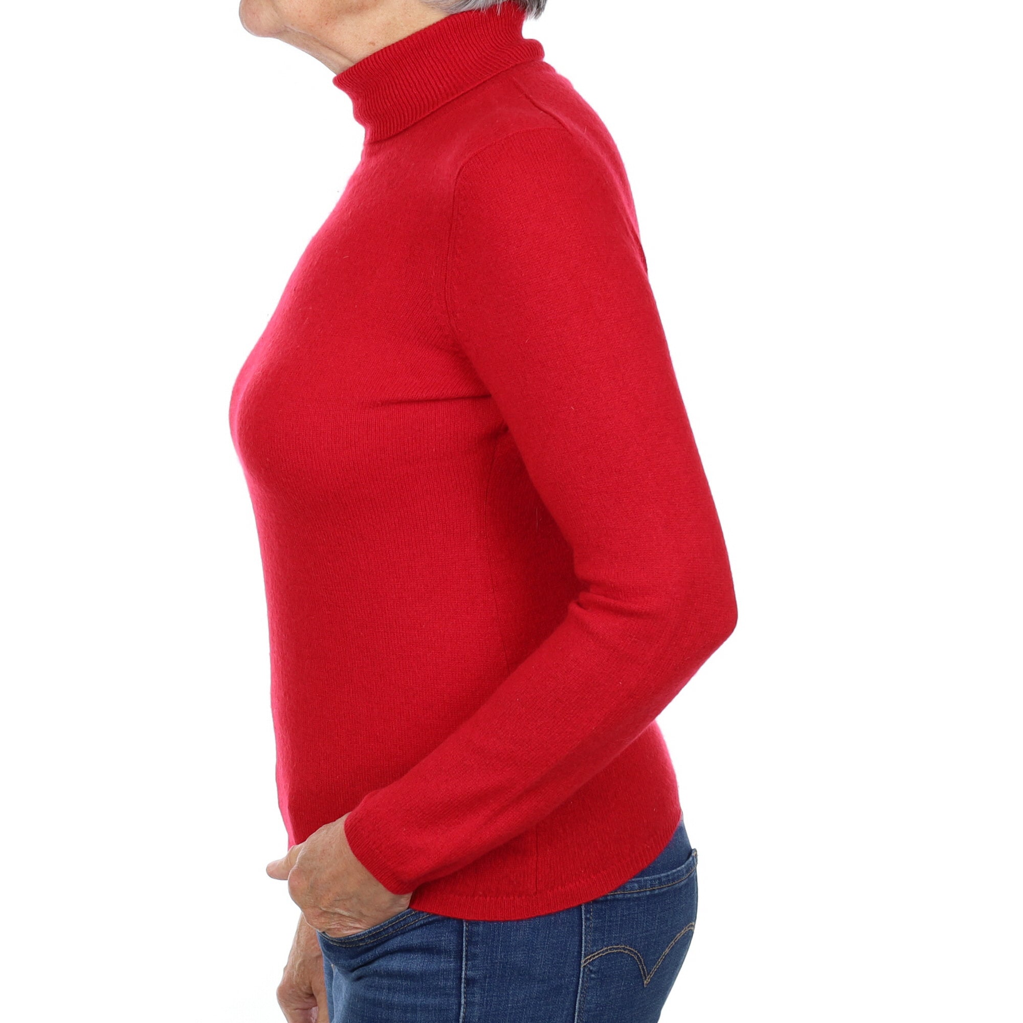 Post Box Red Cashmere Polo Neck Jumper Medium