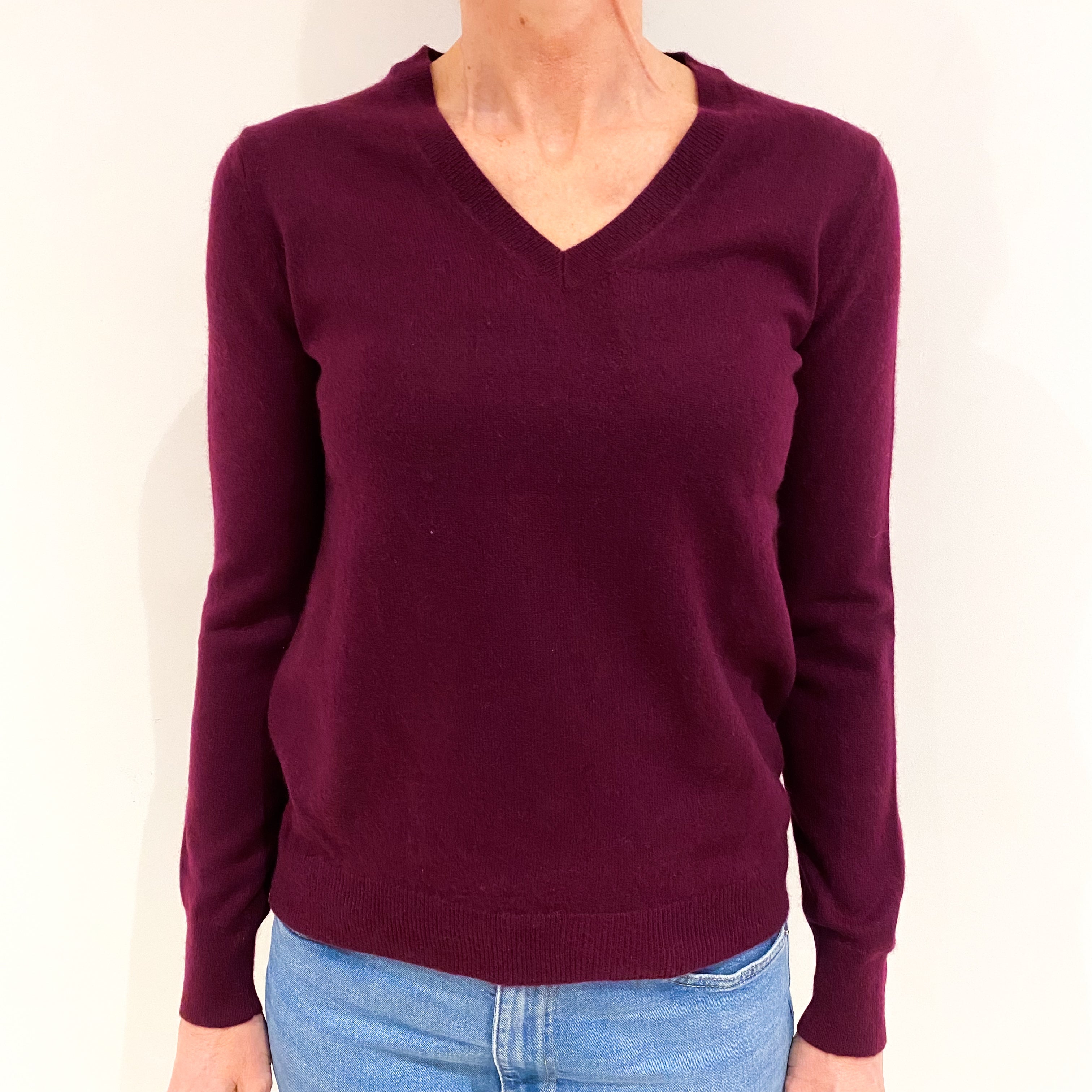 Mulberry Purple Cashmere V Neck Jumper Small