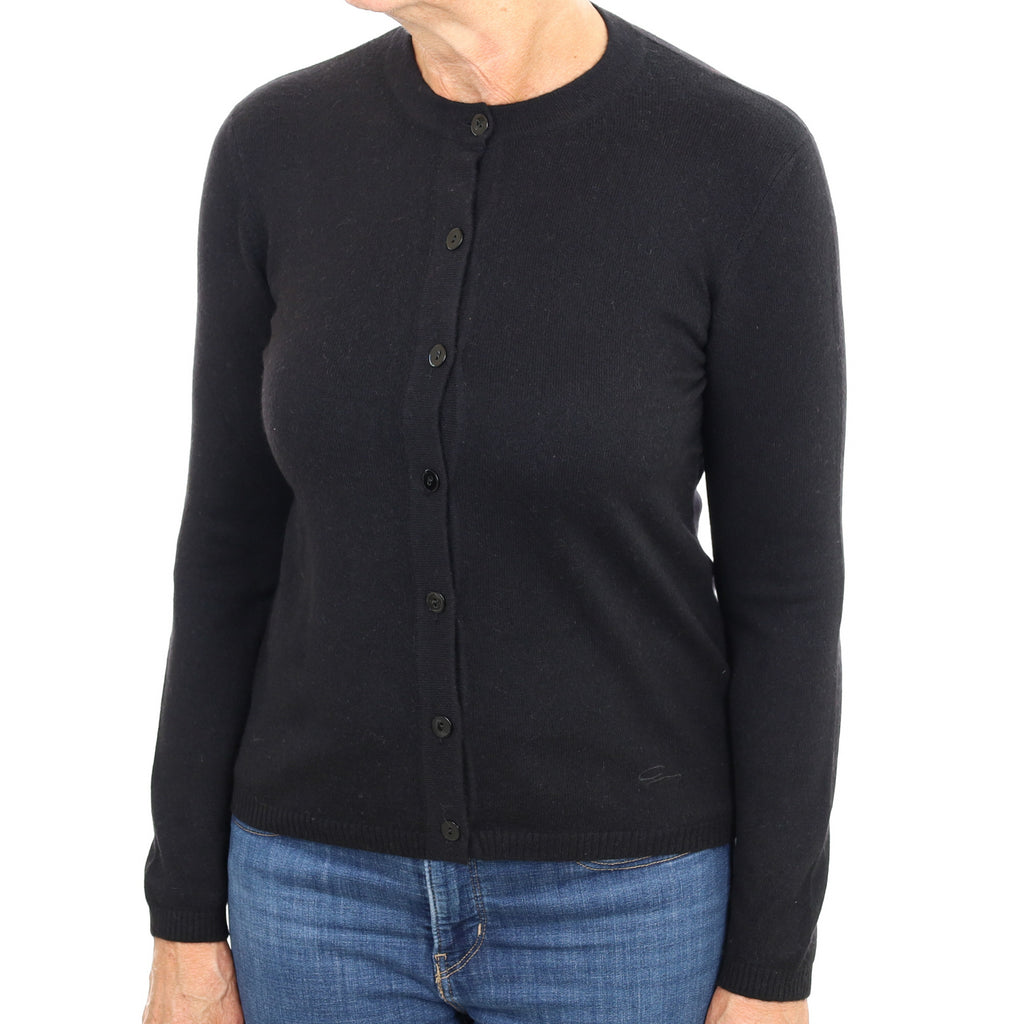 Black Cashmere Crew Neck Cardigan Medium