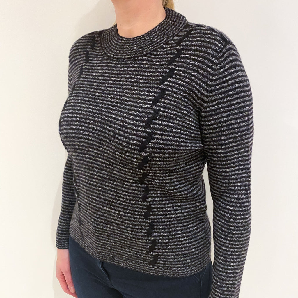 Black and Grey Cashmere Turtle Neck Jumper Large