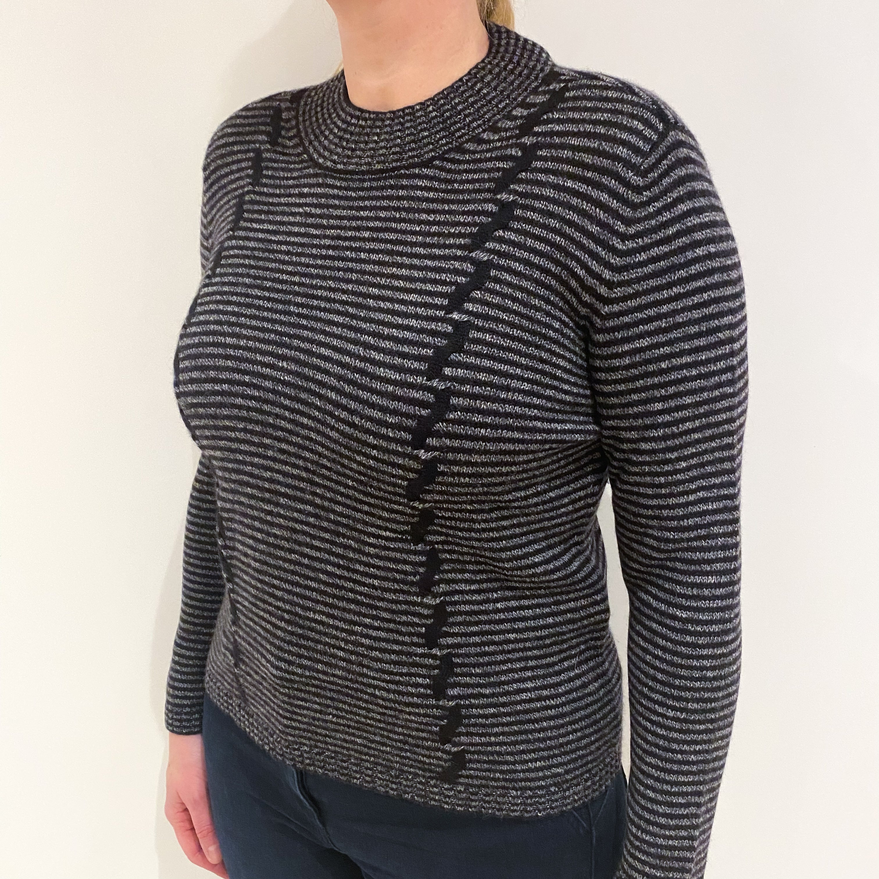 Black and Grey Cashmere Turtle Neck Jumper Large