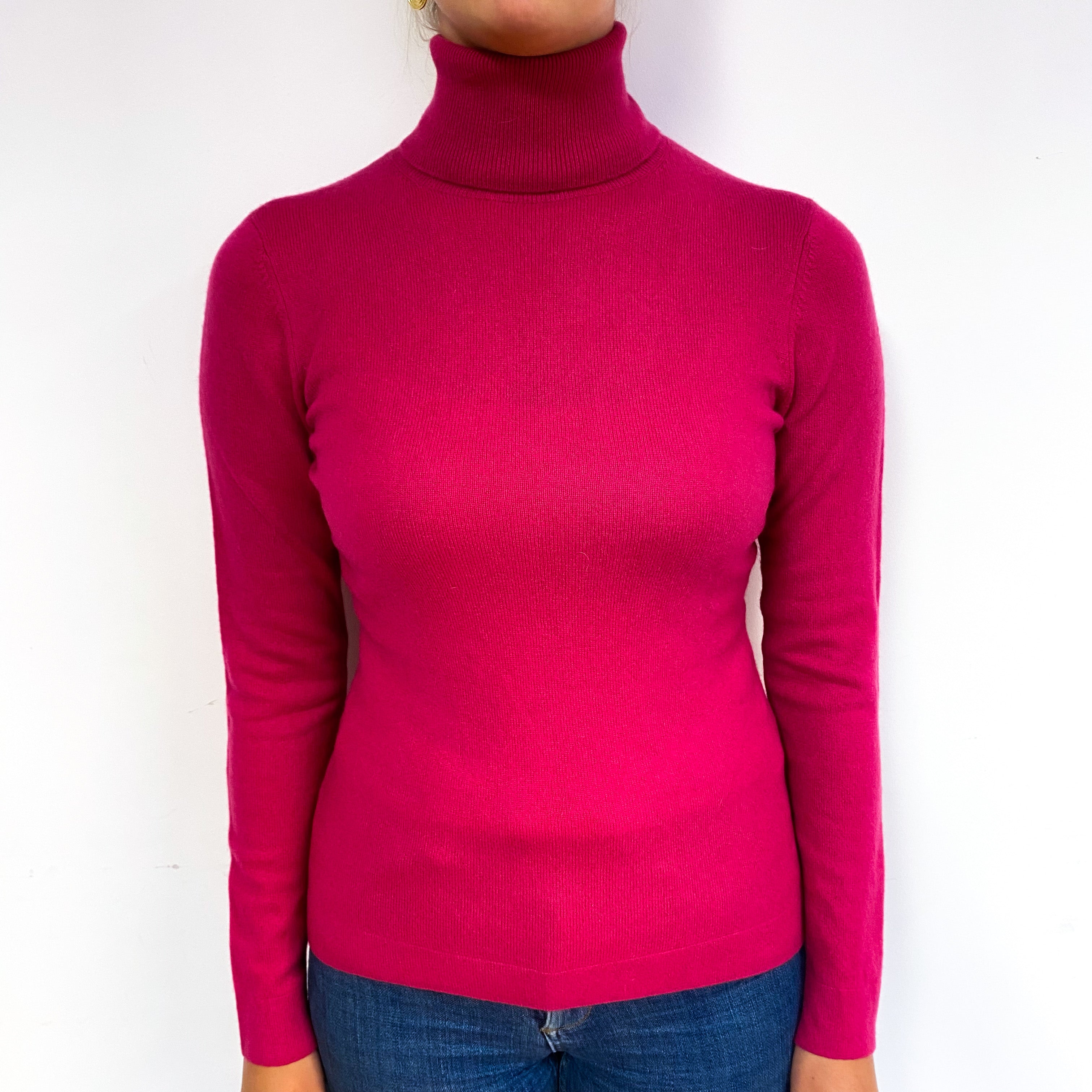 Cherry Pink Cashmere Polo Neck Jumper Small