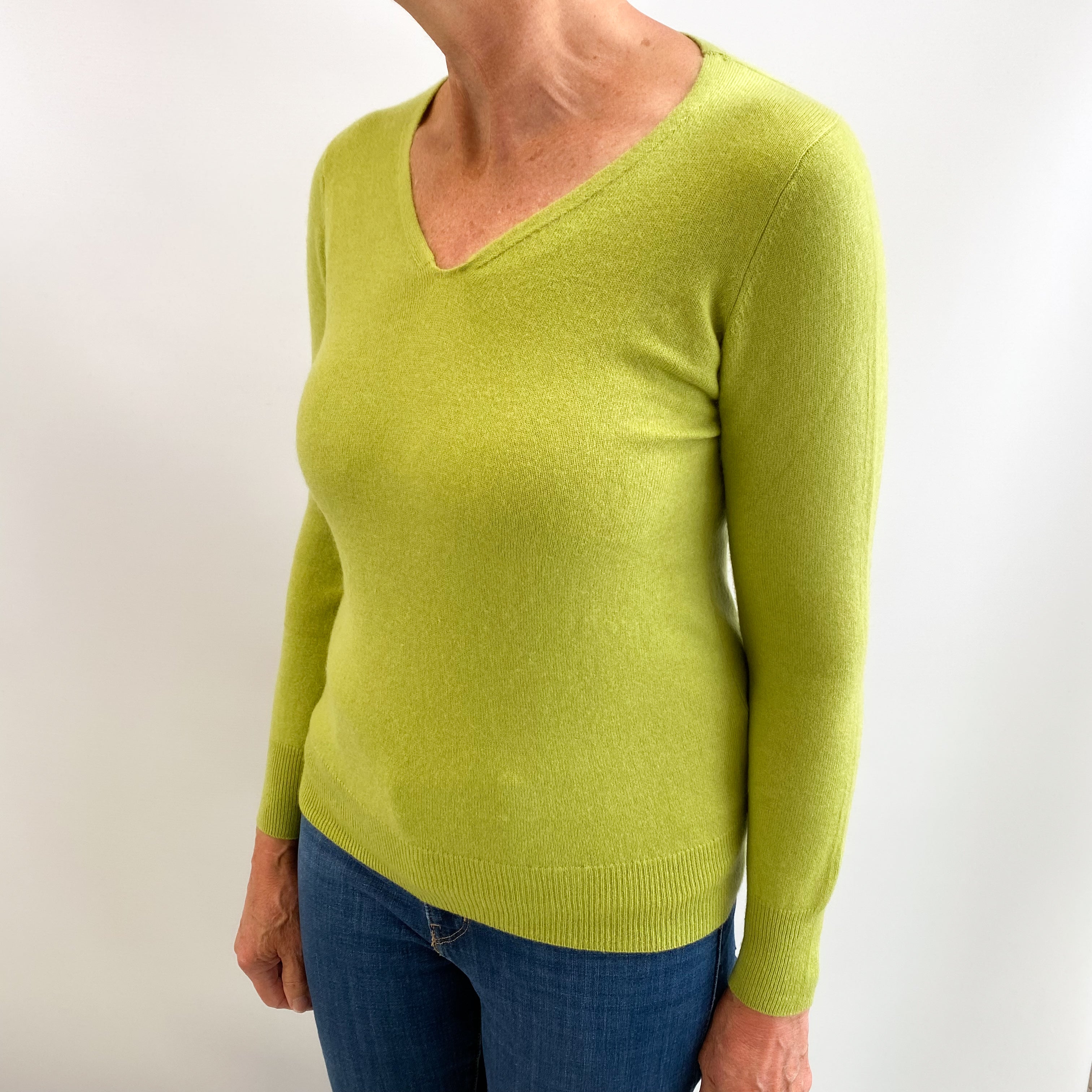 Lime Green Cashmere V Neck Jumper Medium