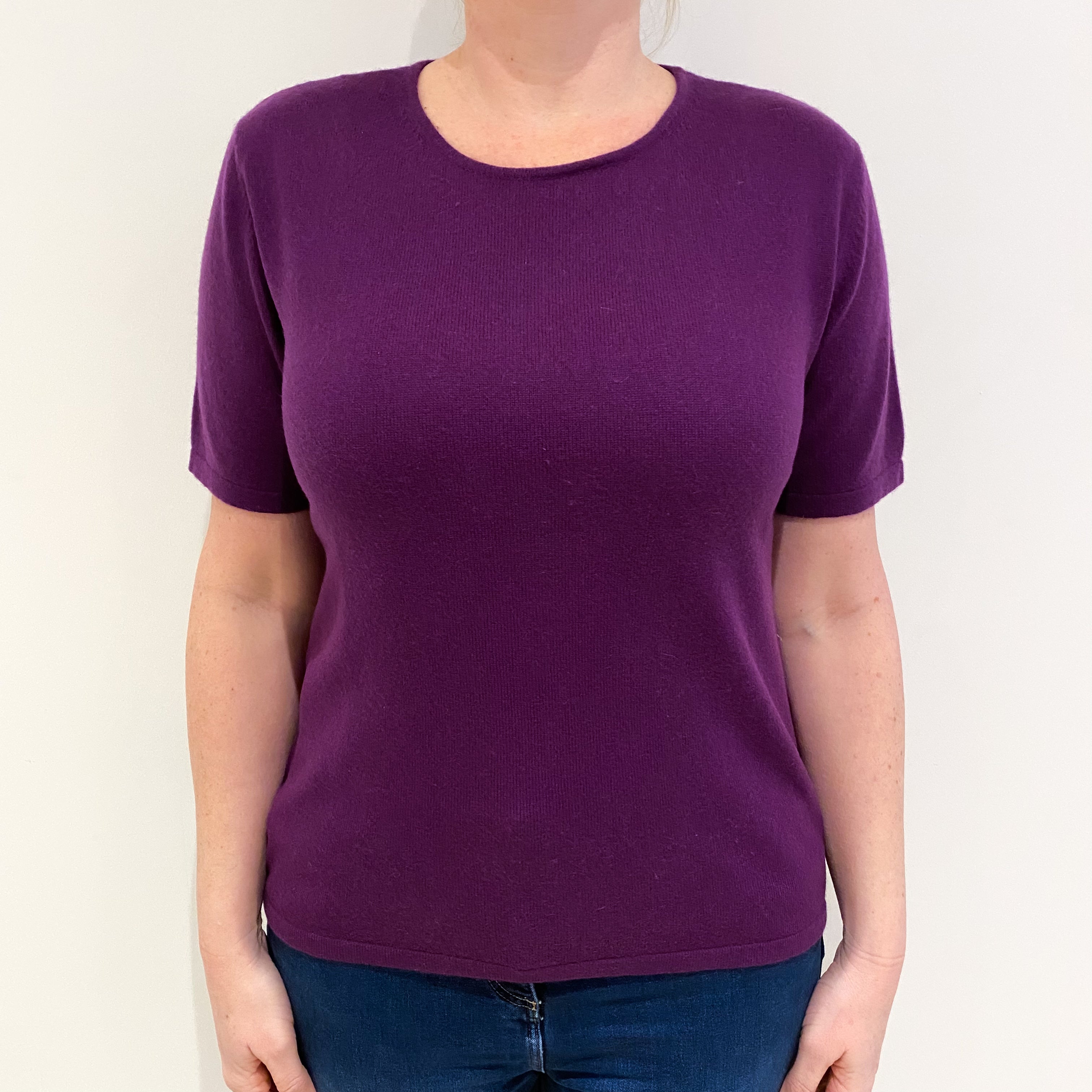 Viola Purple Cashmere Short Sleeved Crew Neck Jumper Large