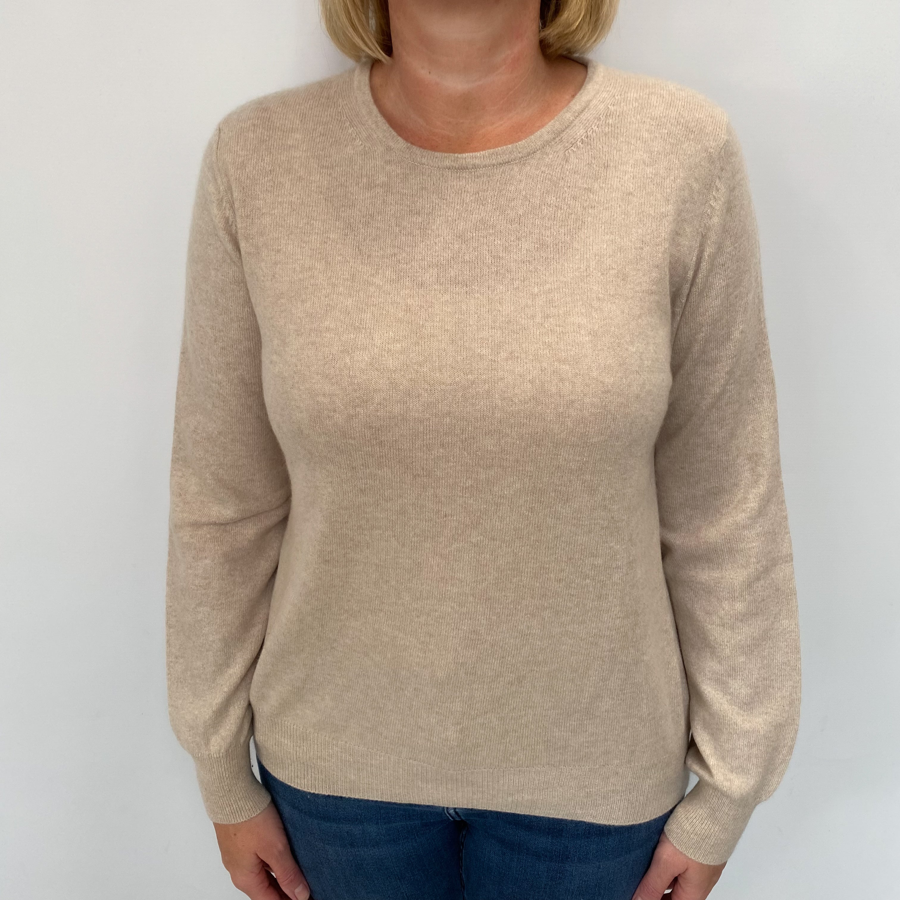 Biscuit Beige Cashmere Crew Neck Jumper Large