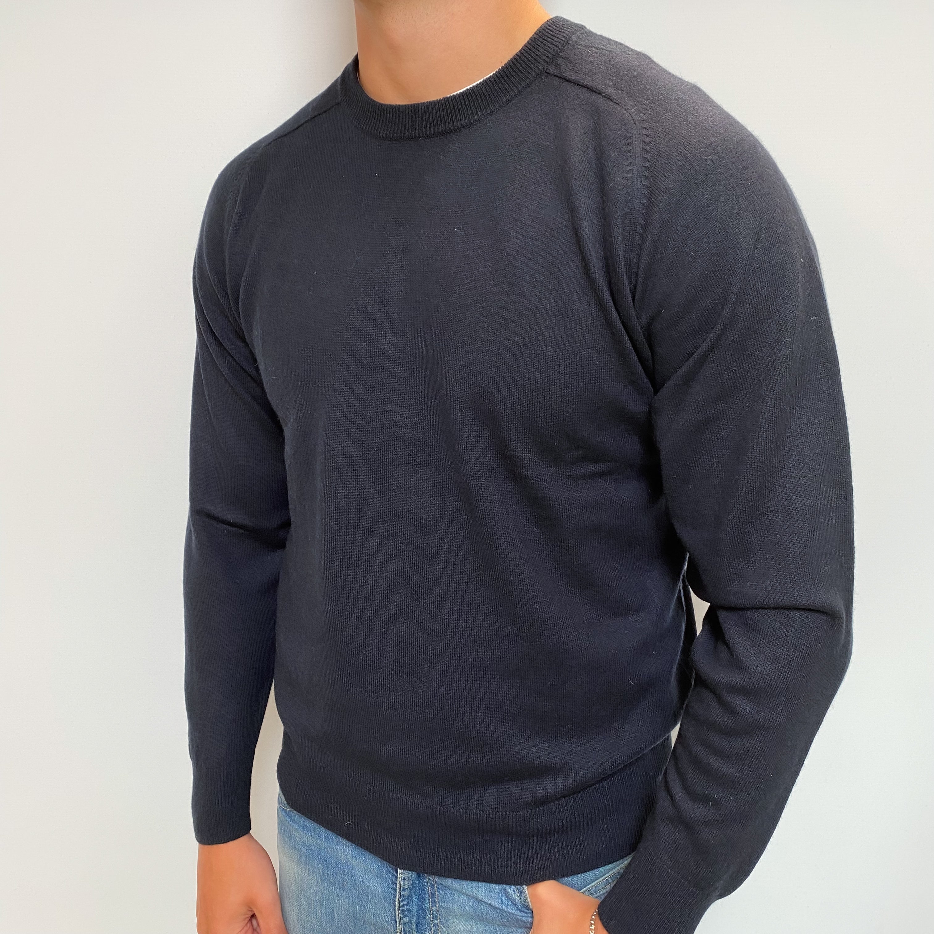 Men's Navy Blue Cashmere Crew Neck Jumper XL