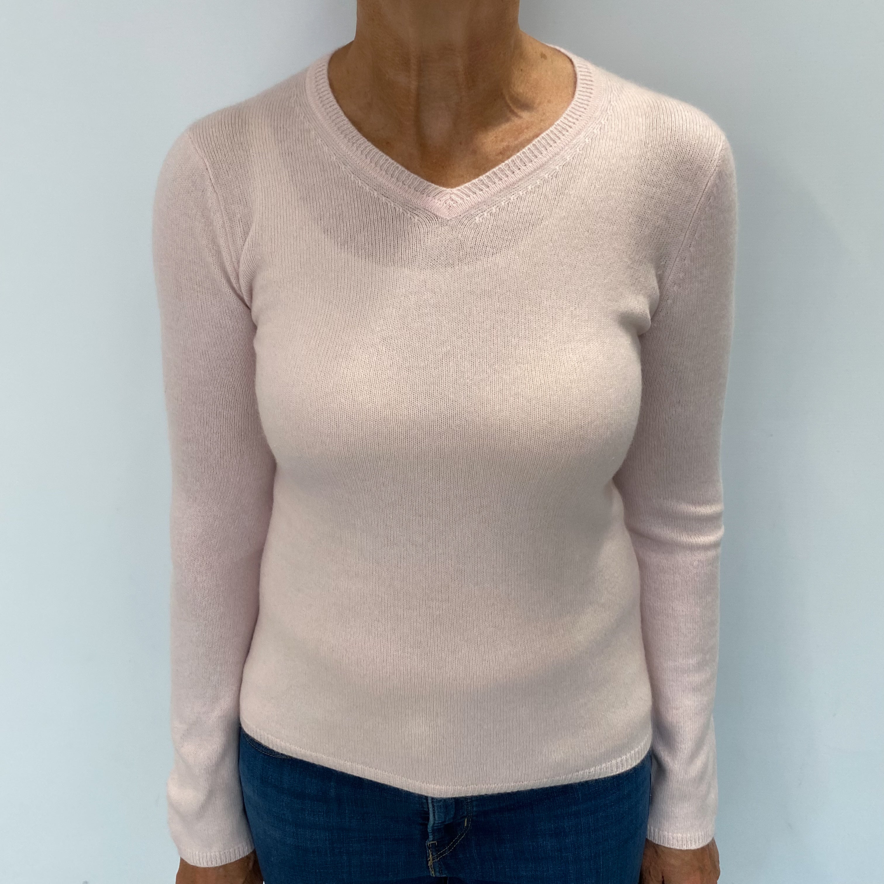 Shell Pink Cashmere V Neck Jumper Medium
