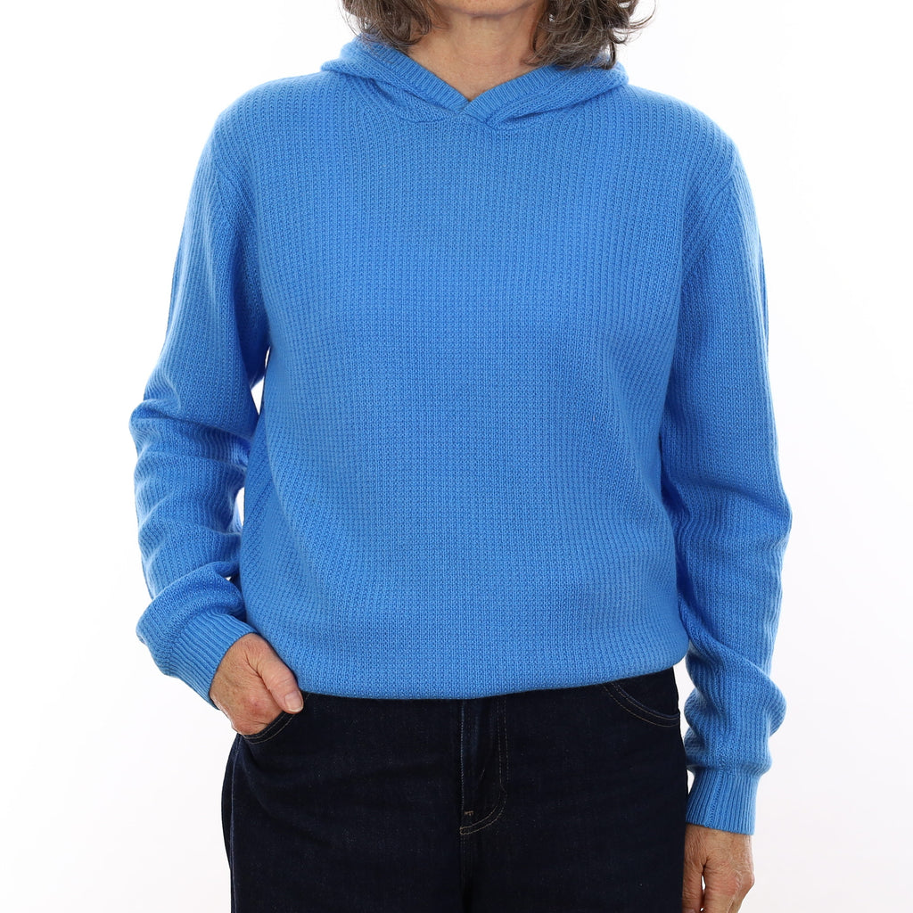 Brand New Cornflower Blue Waffle Knit Cashmere Hoodie Jumper Medium