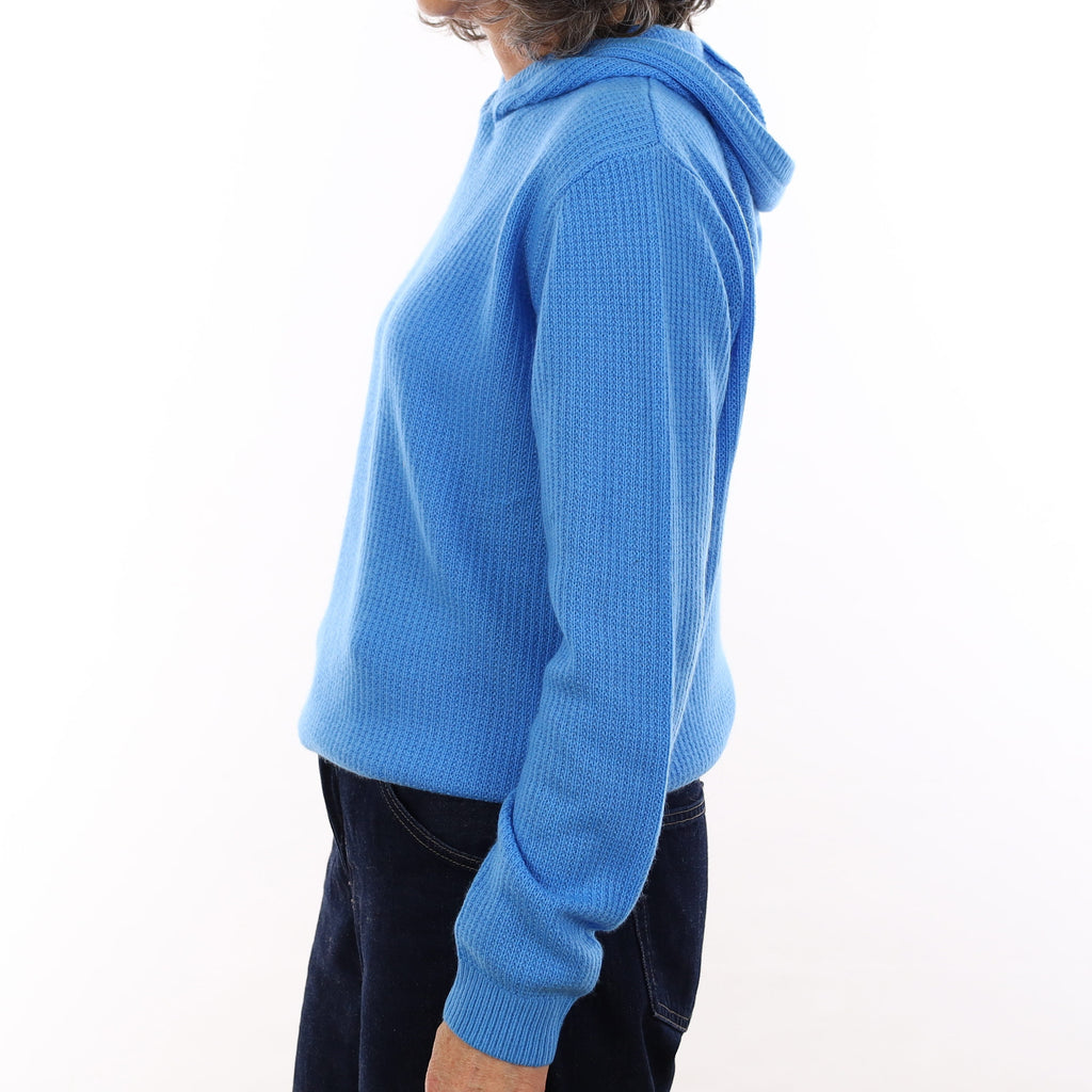 Brand New Cornflower Blue Waffle Knit Cashmere Hoodie Jumper Medium
