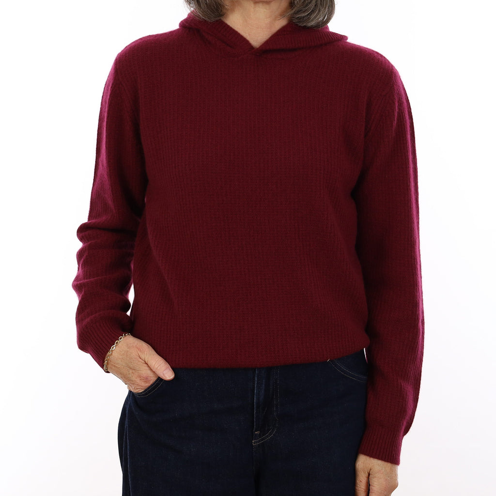 Brand New Wine Red Waffle Knit Cashmere Hoodie Jumper Medium