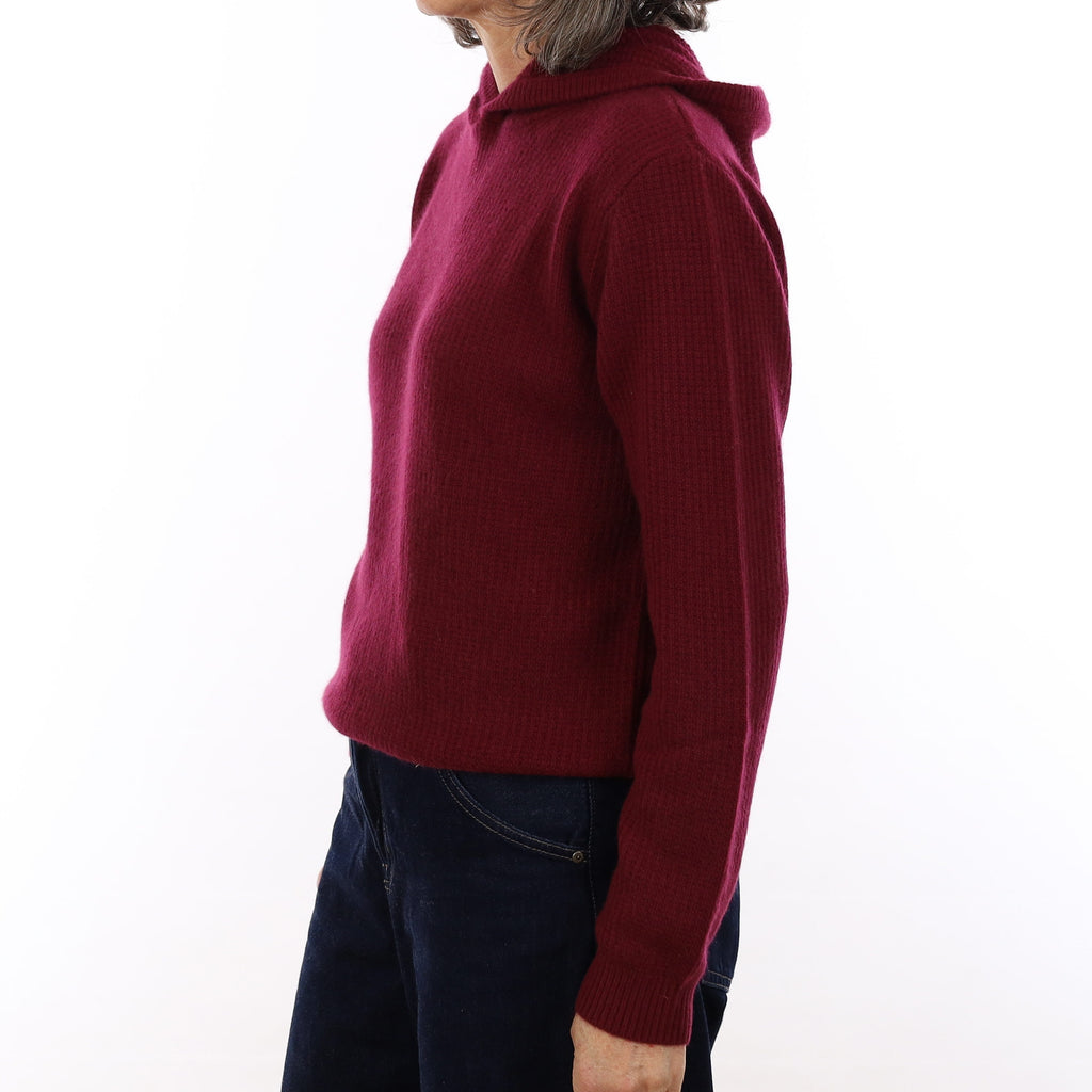 Brand New Wine Red Waffle Knit Cashmere Hoodie Jumper Medium