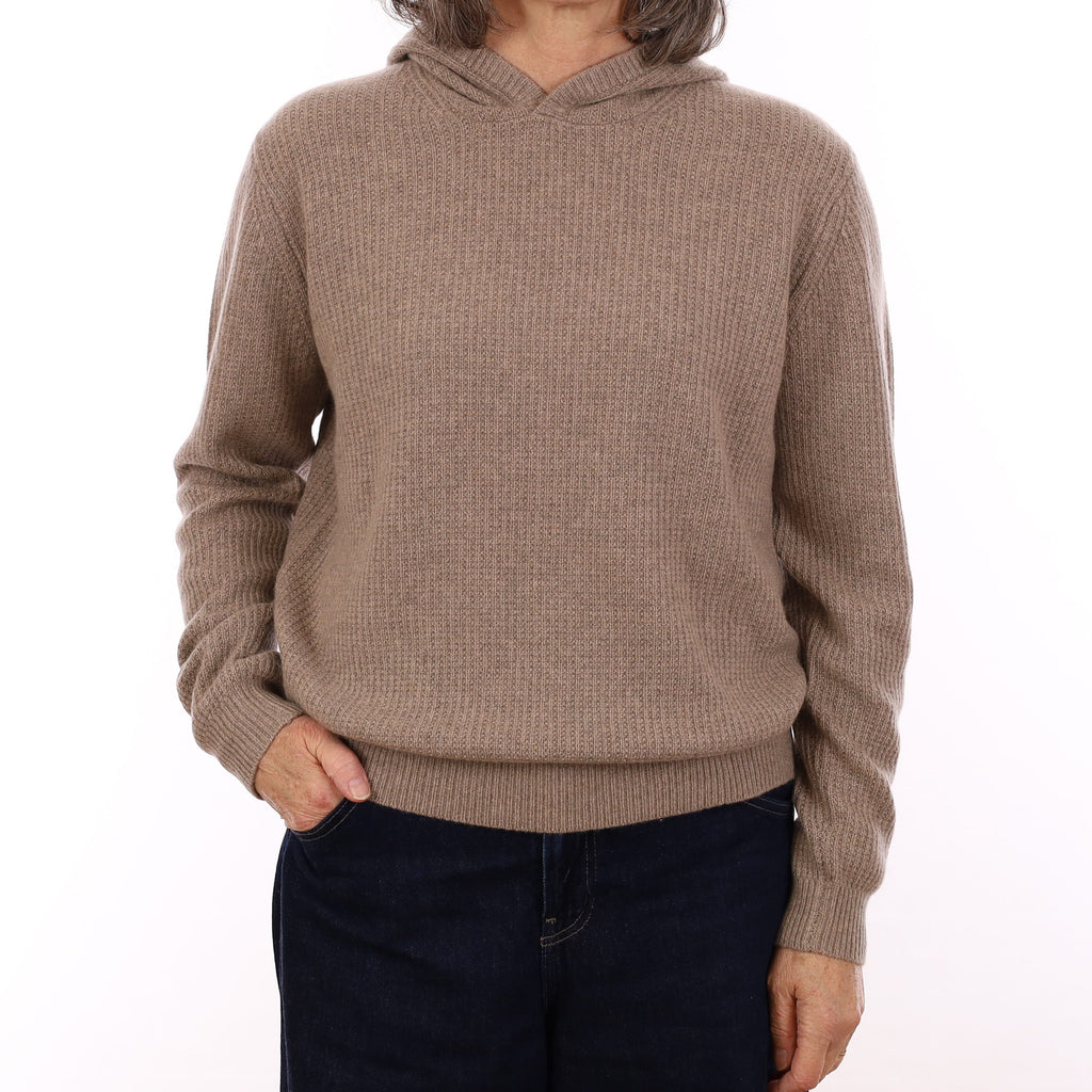Brand New Mink Brown Waffle Knit Cashmere Hoodie Jumper Medium
