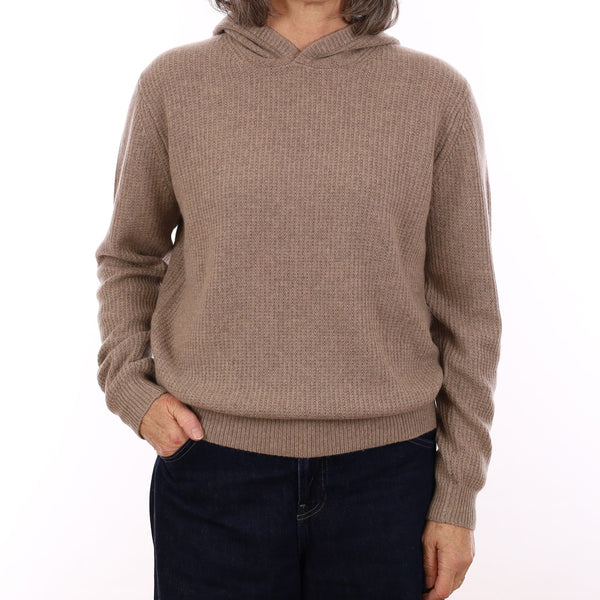 Brand New Mink Brown Waffle Knit Cashmere Hoodie Jumper Medium