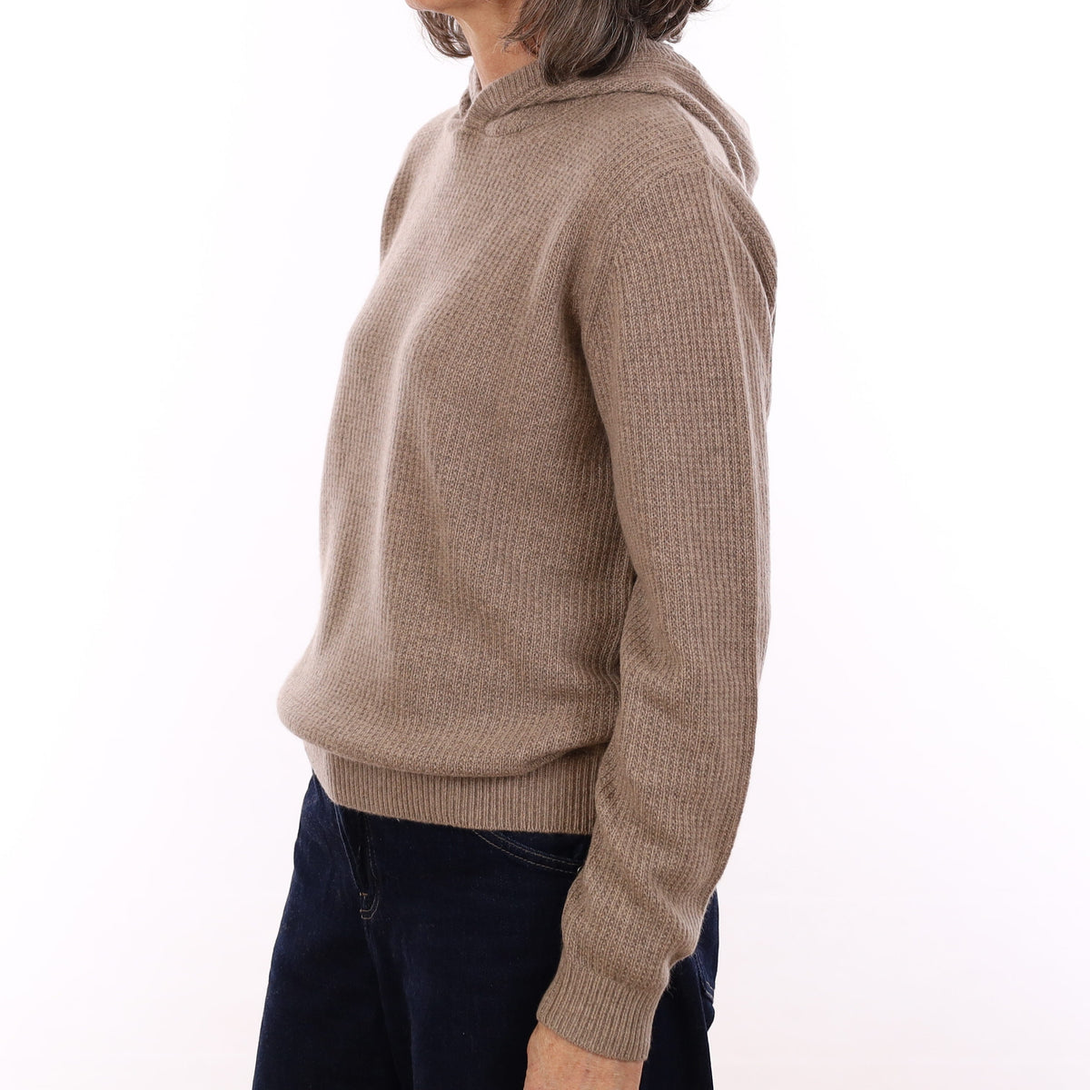 Brand New Mink Brown Waffle Knit Cashmere Hoodie Jumper Medium