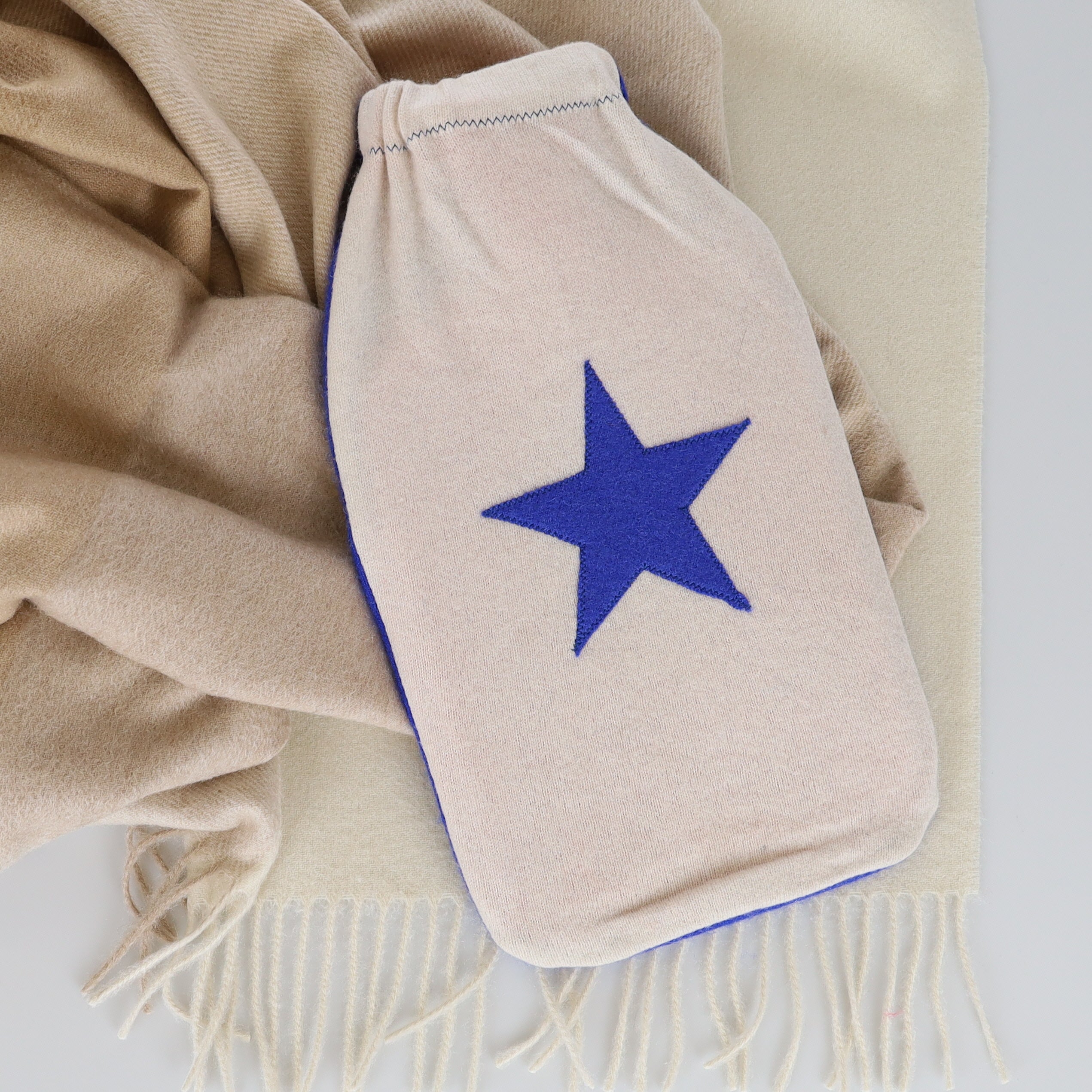 Vanilla Cream and Blue Cashmere Large Hot Water Bottle