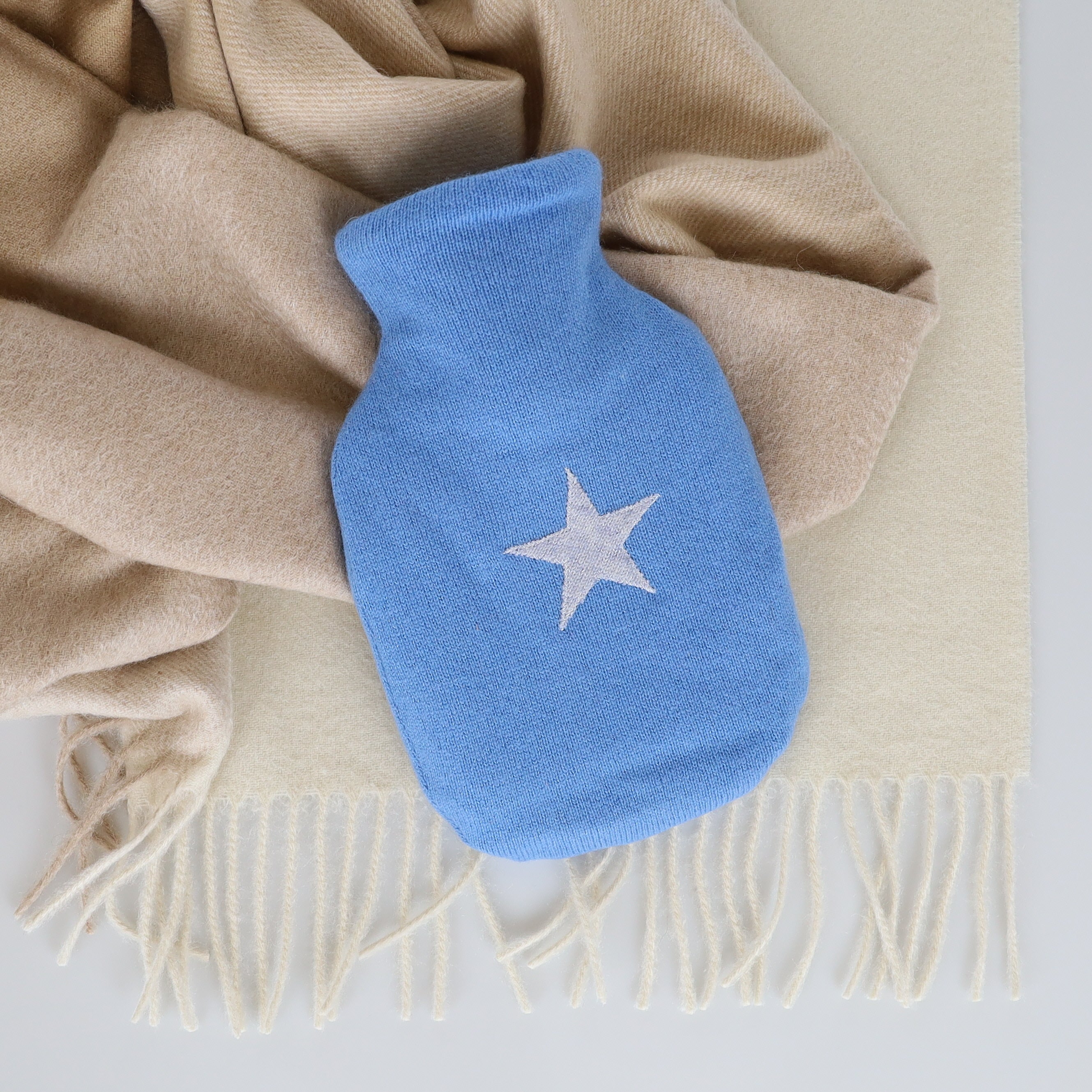 Cornflower Blue Star Small Cashmere Hot Water Bottle