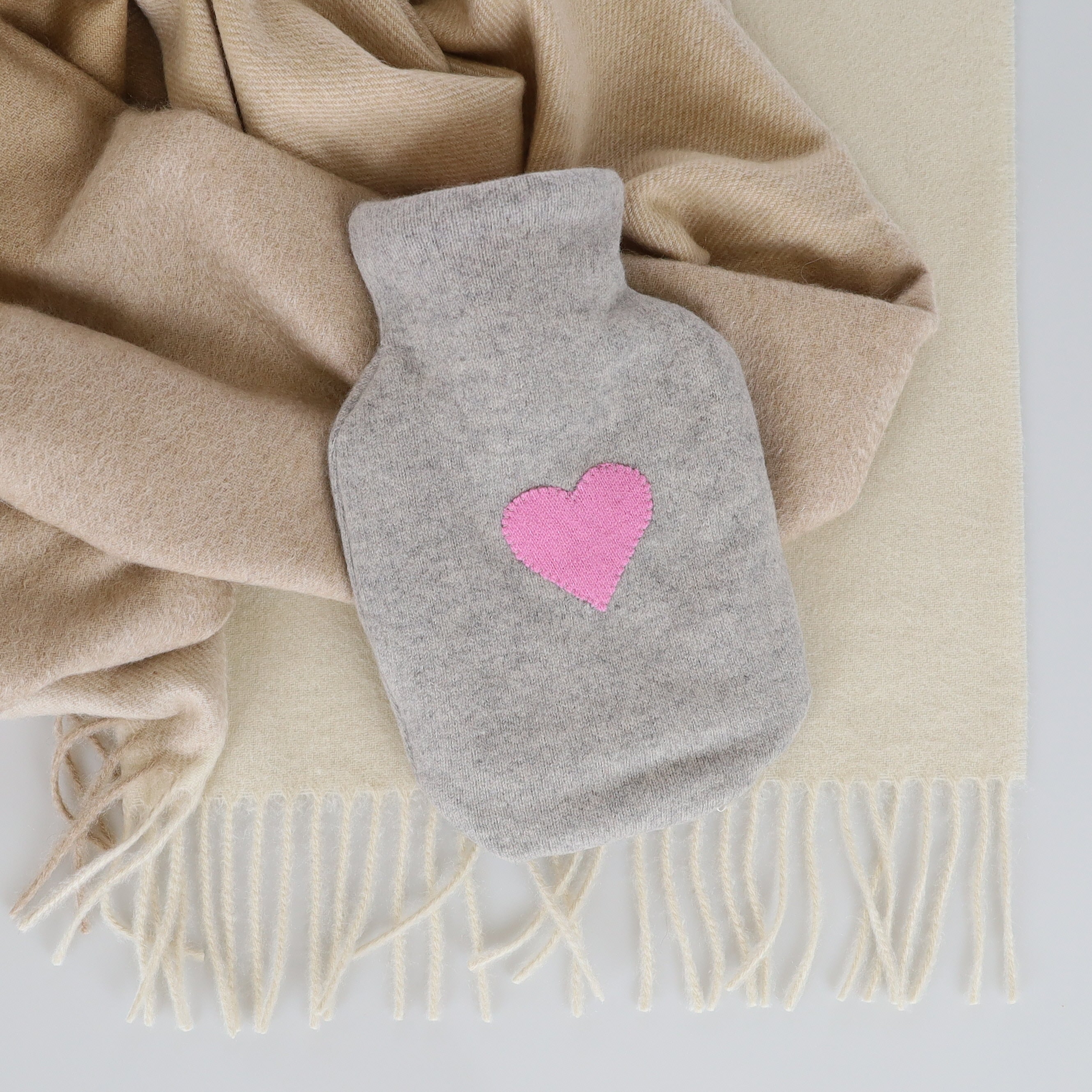 Grey and Foxglove Pink Small Cashmere Hot Water Bottle