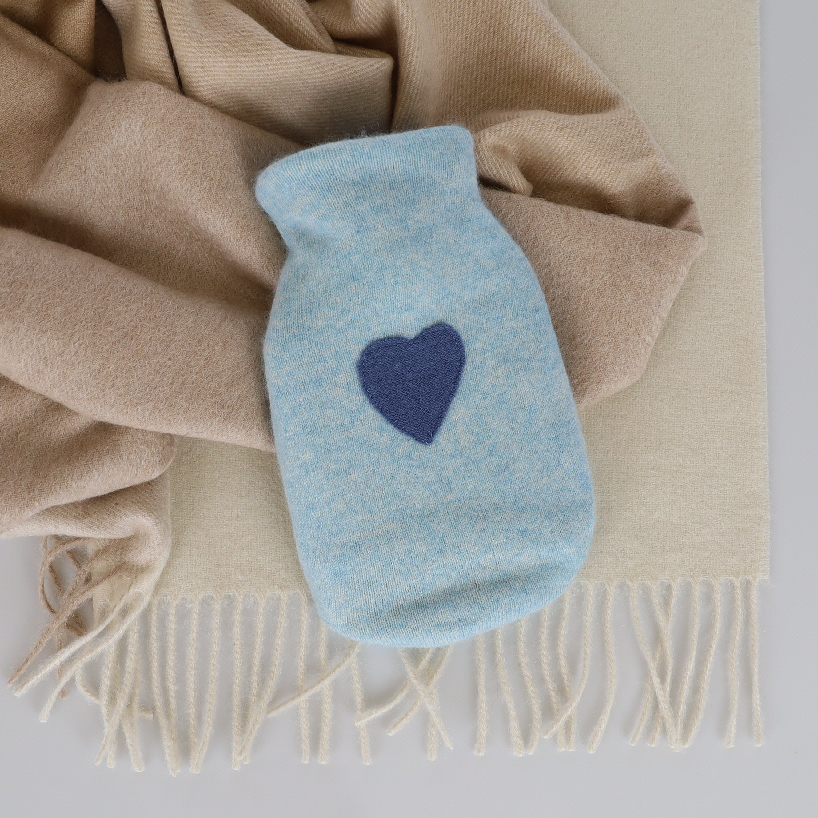Aqua Blue Marl Cashmere Small Hot Water Bottle
