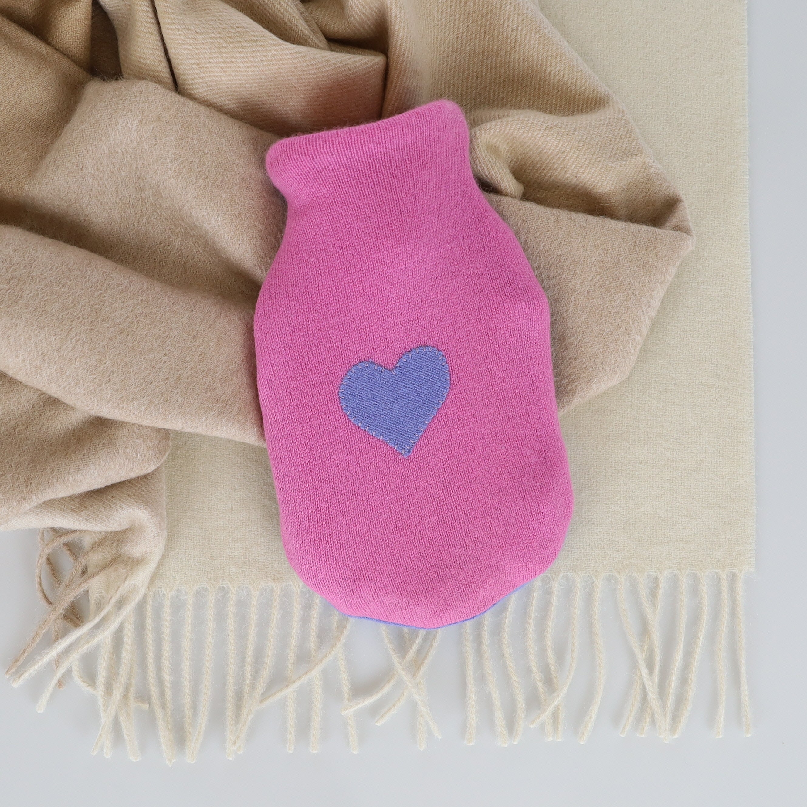 Pink and Bluebell Purple Cashmere Small Hot Water Bottle