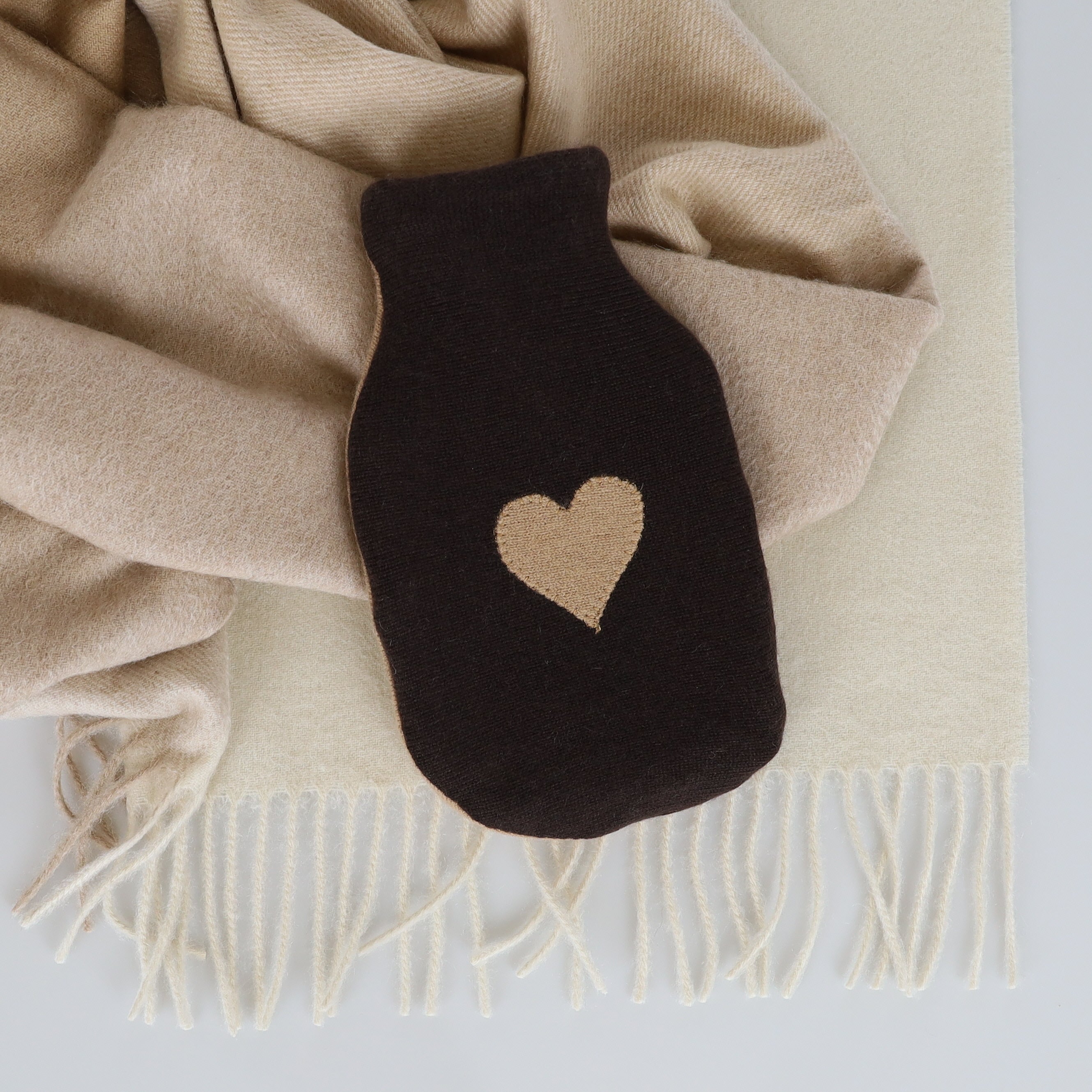 Chocolate Brown and Camel Cashmere Small Hot Water Bottle