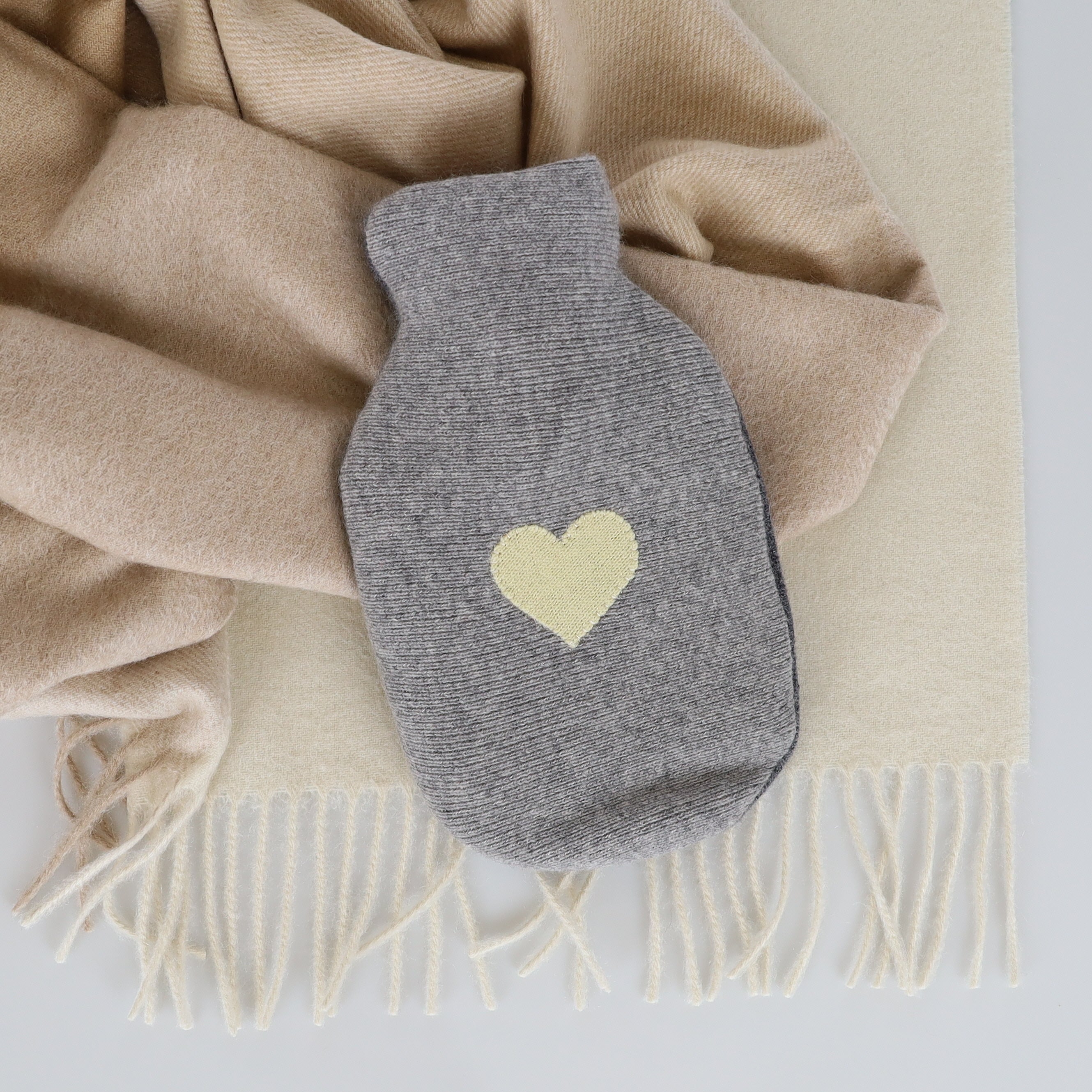 Pale Grey and Yellow Cashmere Small Hot Water Bottle