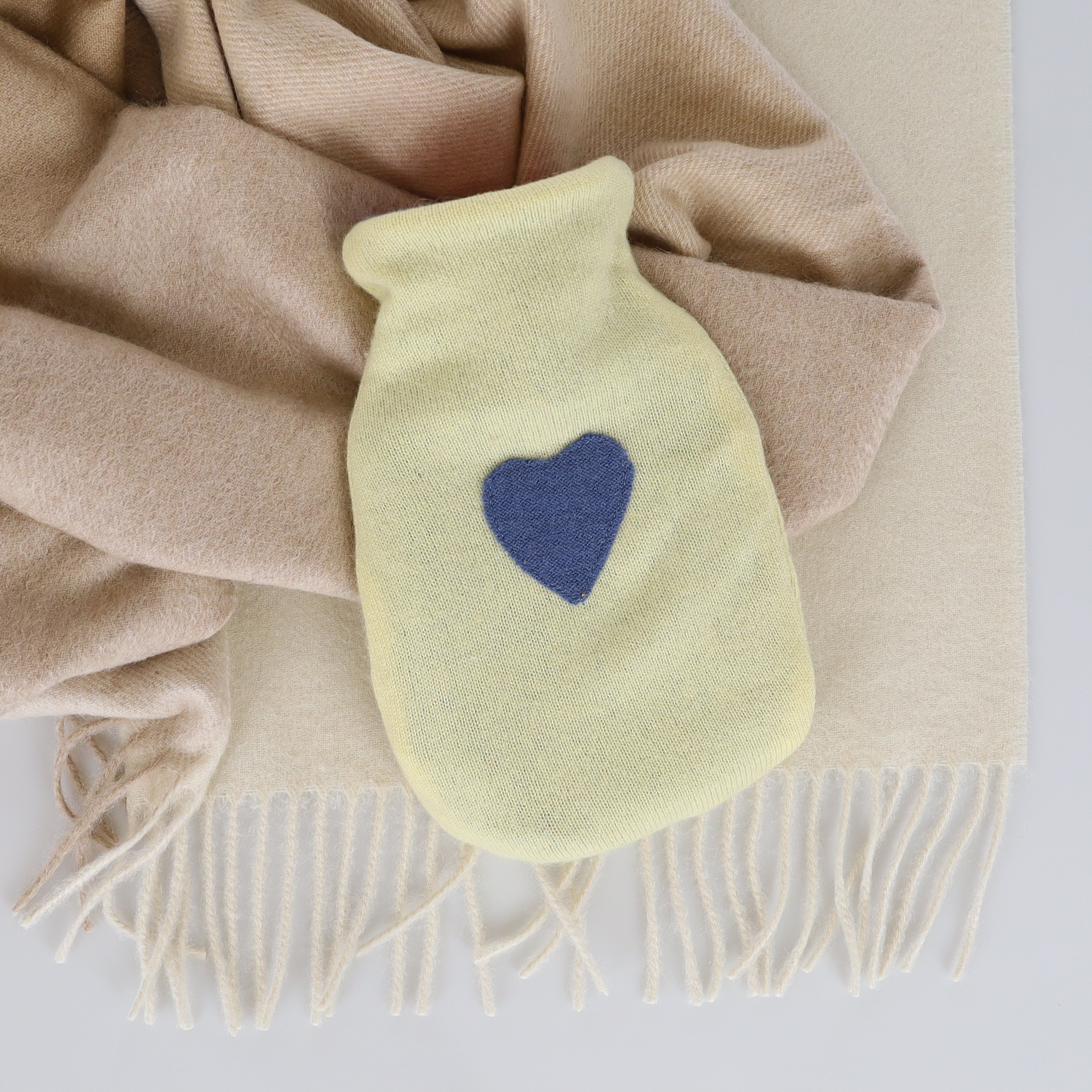 Lemon Yellow and Deep Denim Cashmere Small Hot Water Bottle