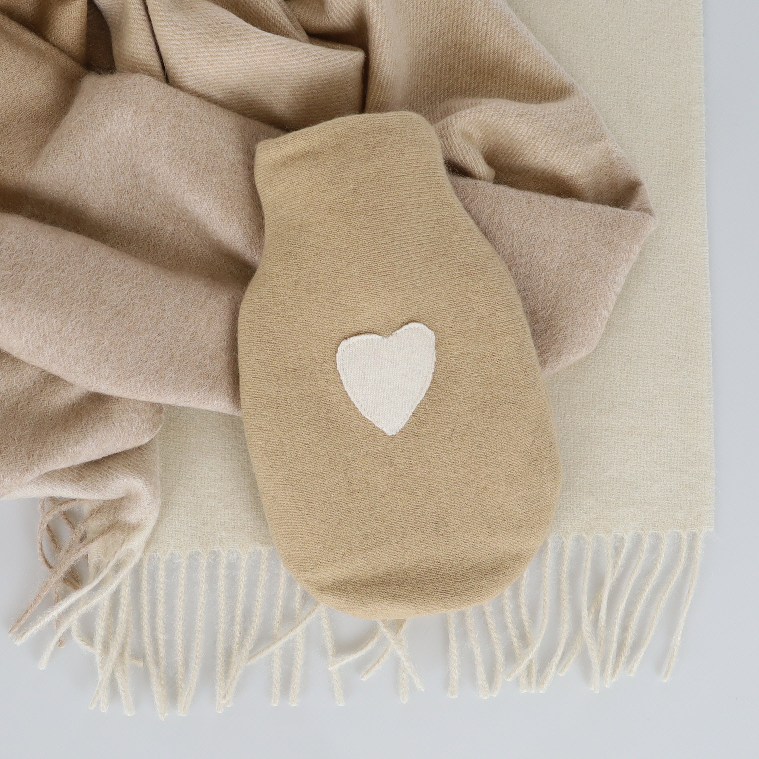Camel and Cream Cashmere Small Hot Water Bottle