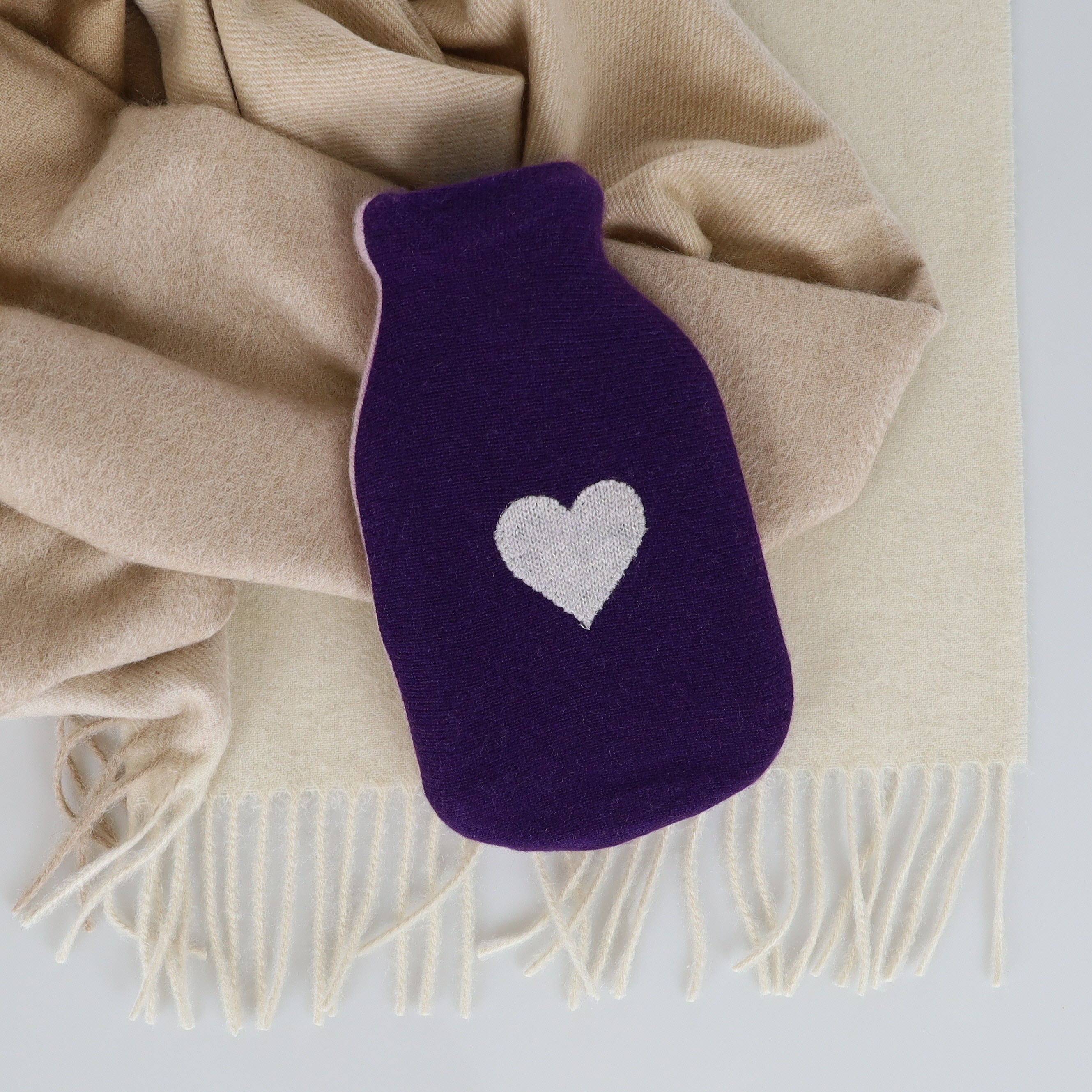 Royal Purple and Pale Grey Cashmere Small Hot Water Bottle