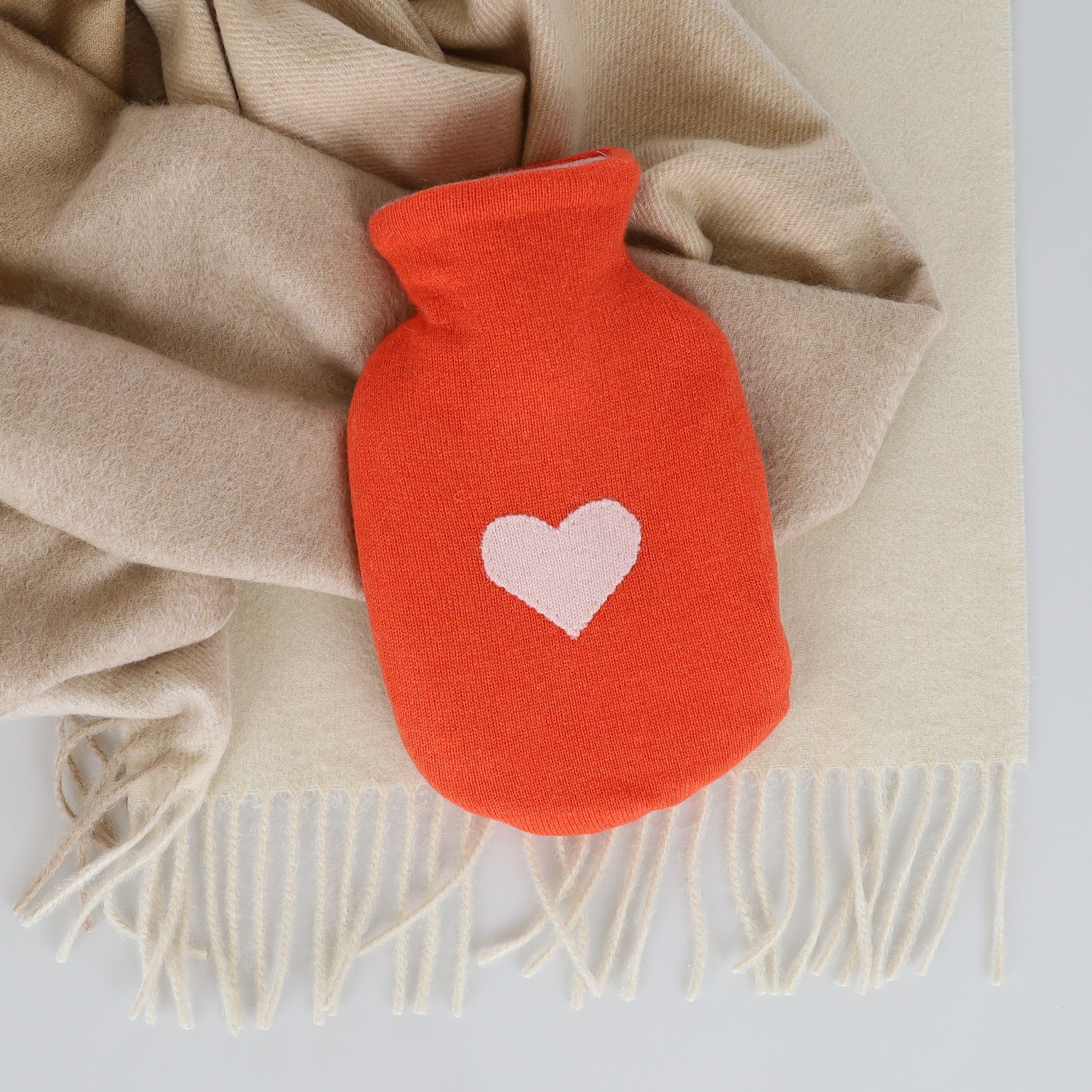Bright Orange and Baby Pink Cashmere Small Hot Water Bottle