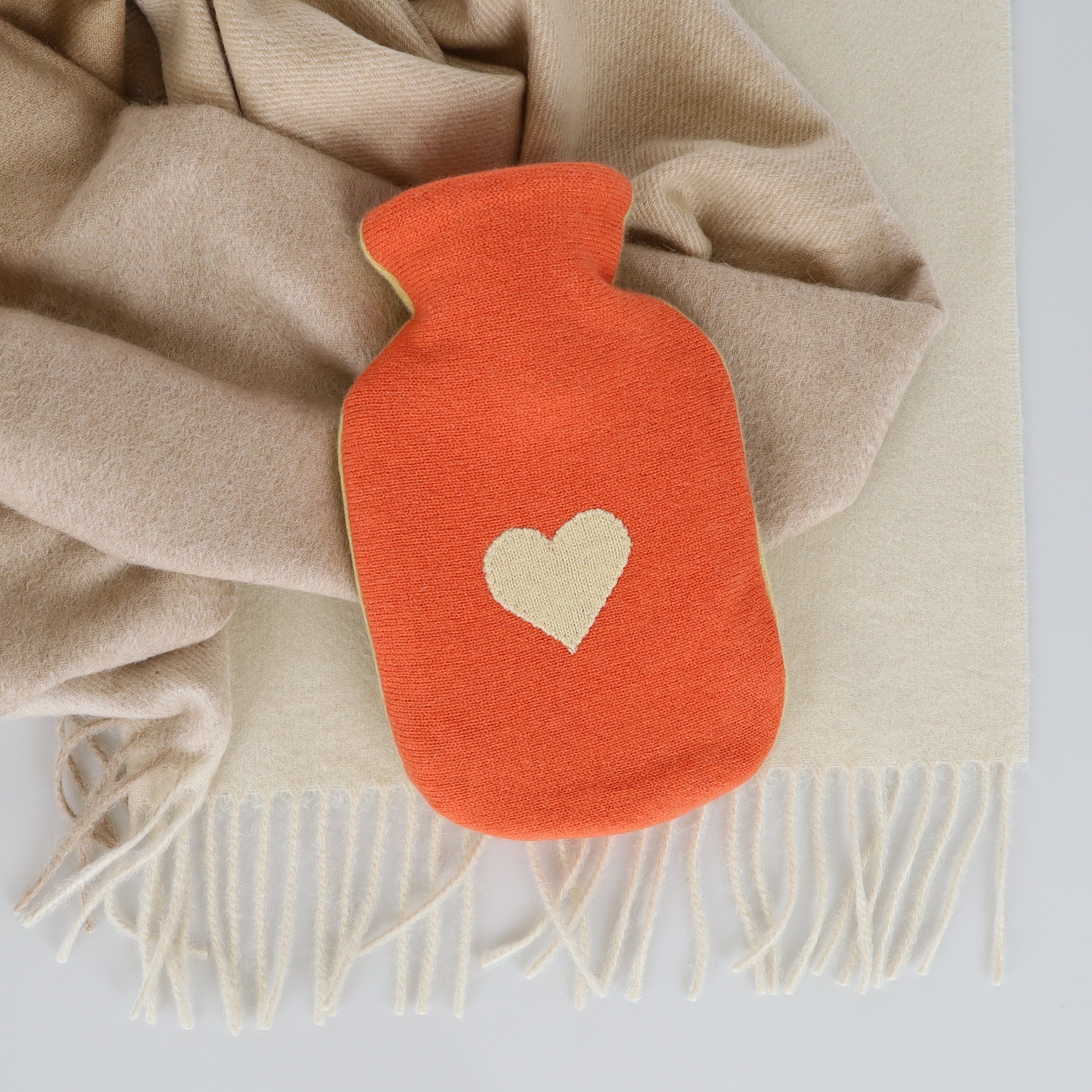Flame Orange and Lemon Yellow Cashmere Small Hot Water Bottle