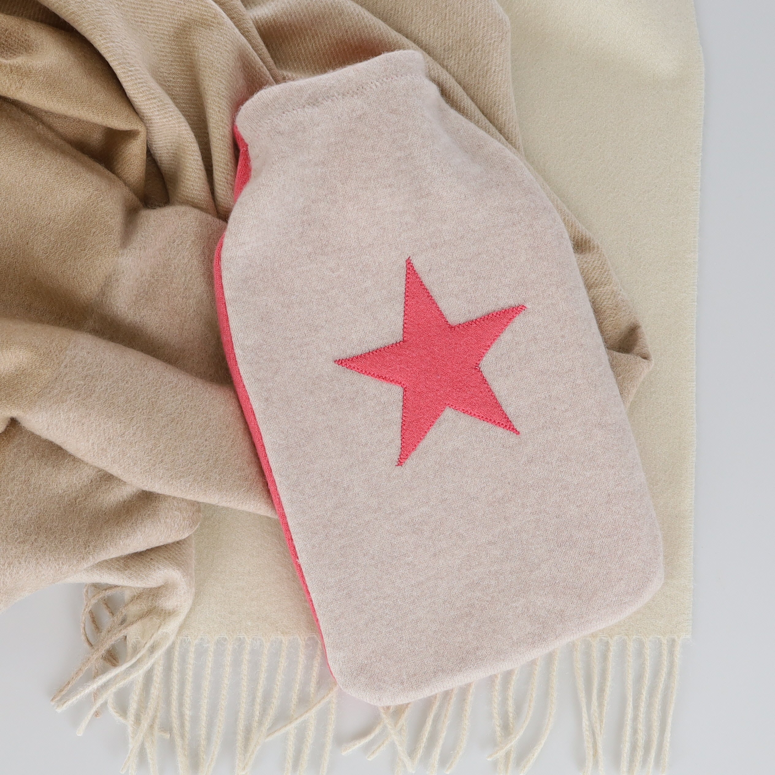 Oatmeal and Hot Pink Star Cashmere Large Hot Water Bottle