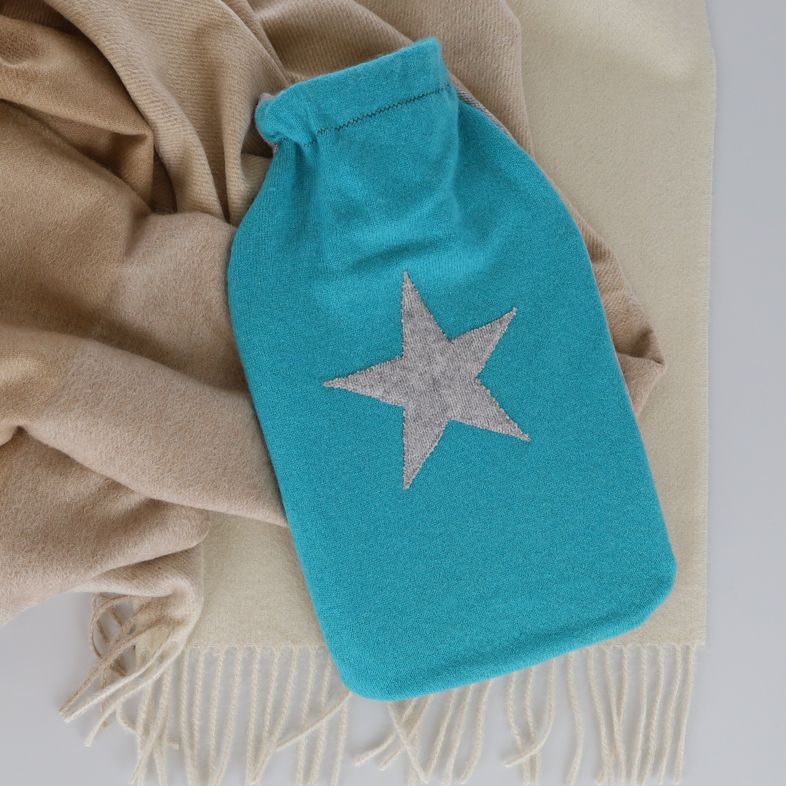 Turquoise and Smoke Grey Large Cashmere Hot Water Bottle