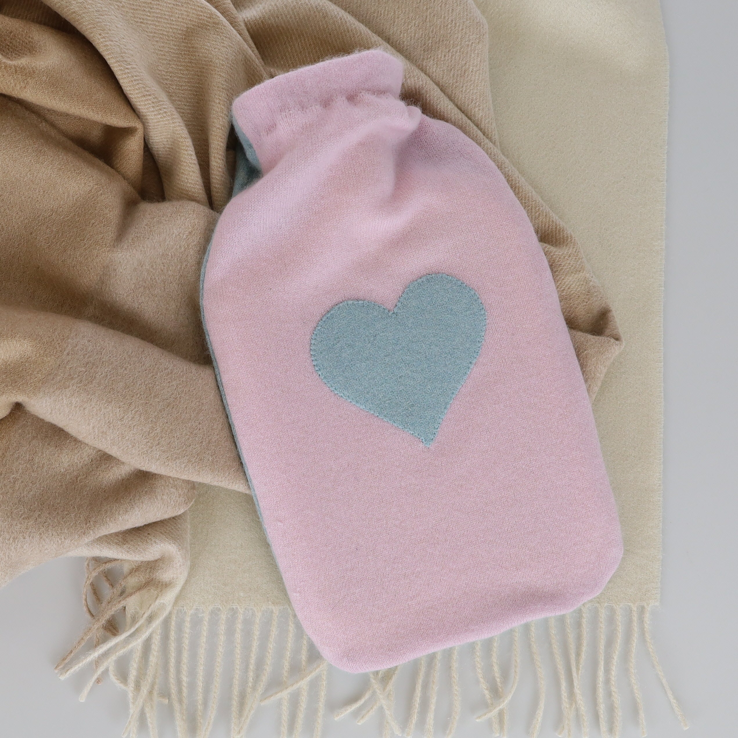 Pink and Sea Foam Green Large Cashmere Hot Water Bottle