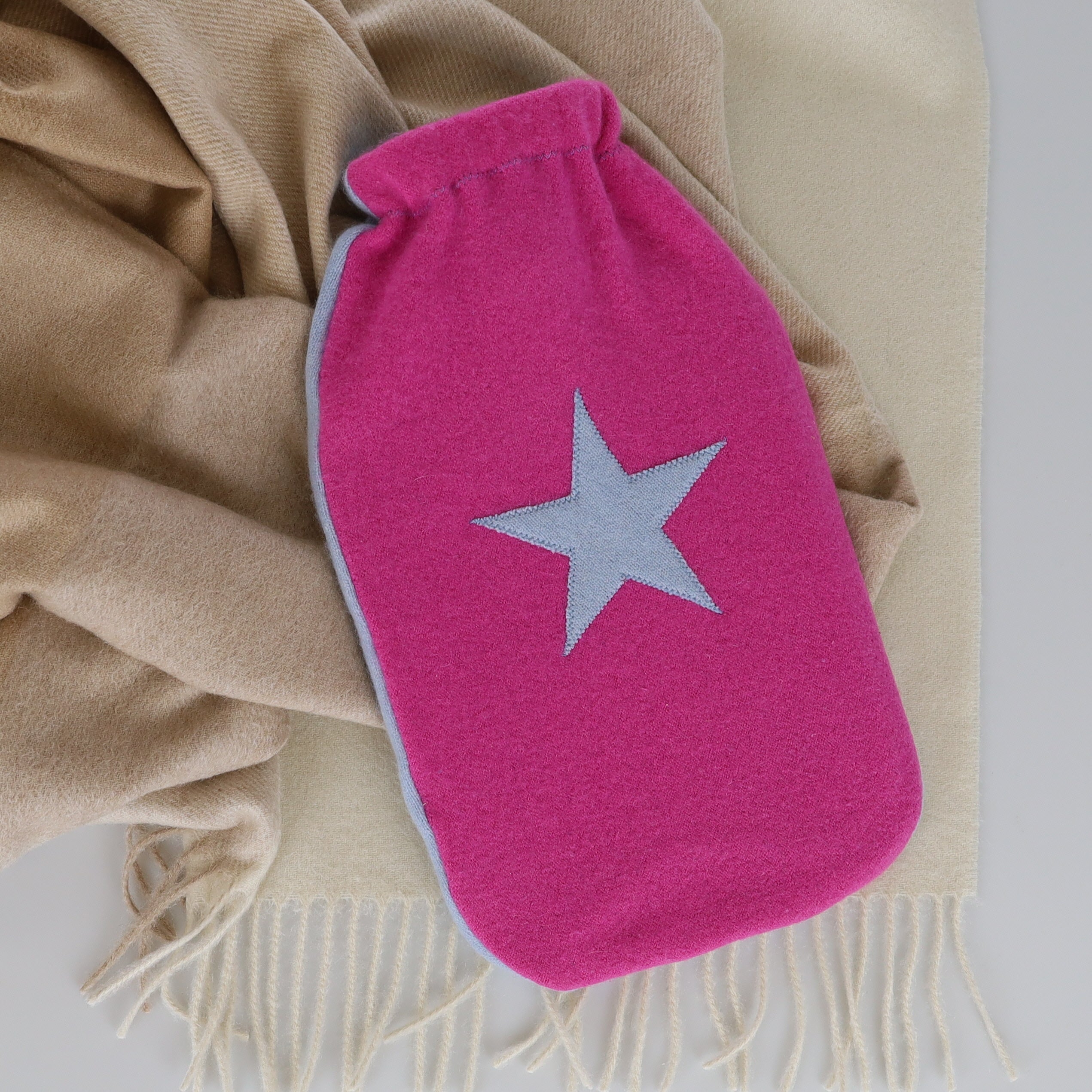 Hot Pink and Ice Blue Large Cashmere Hot Water Bottle