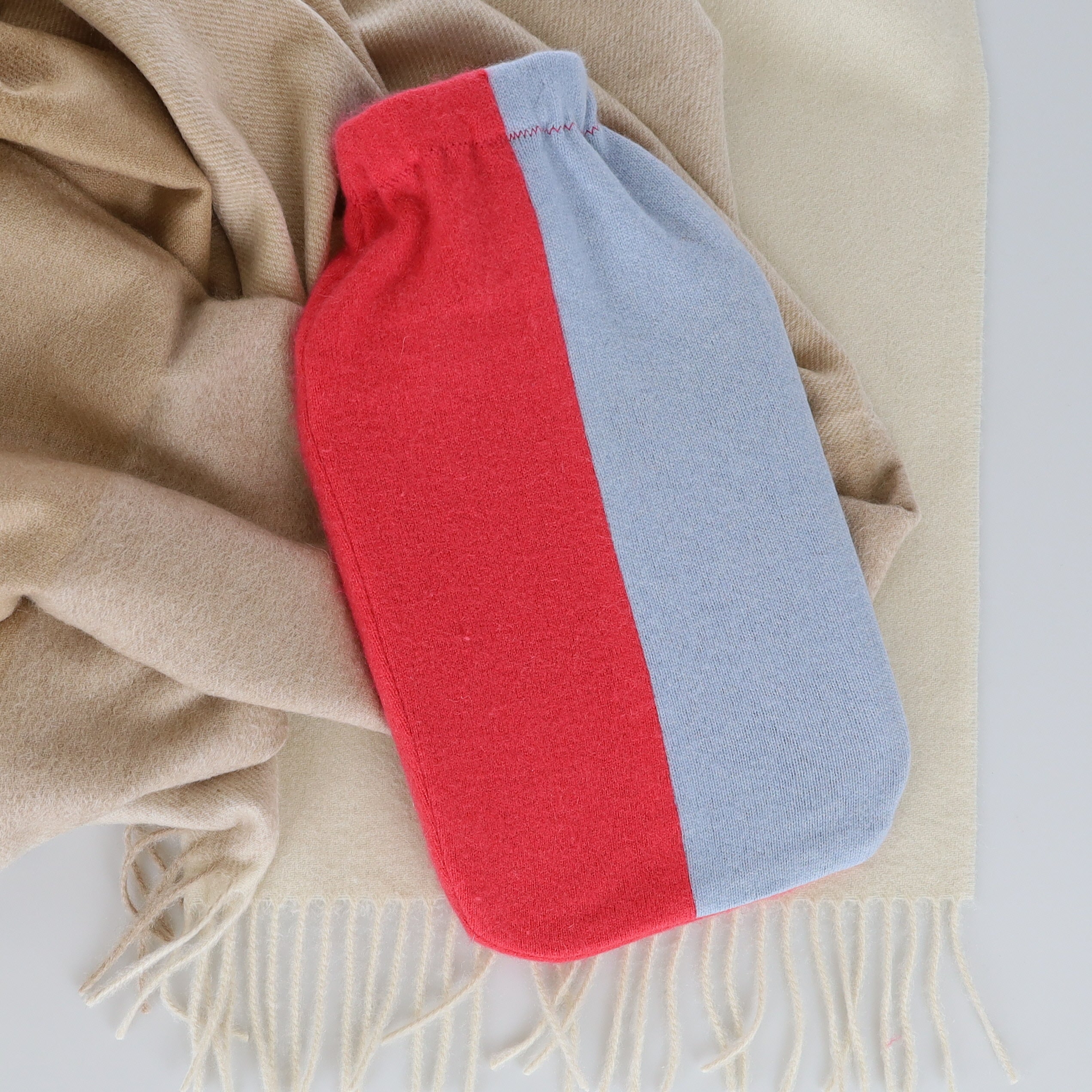 Cranberry Pink and Ice Blue Large Cashmere Hot Water Bottle