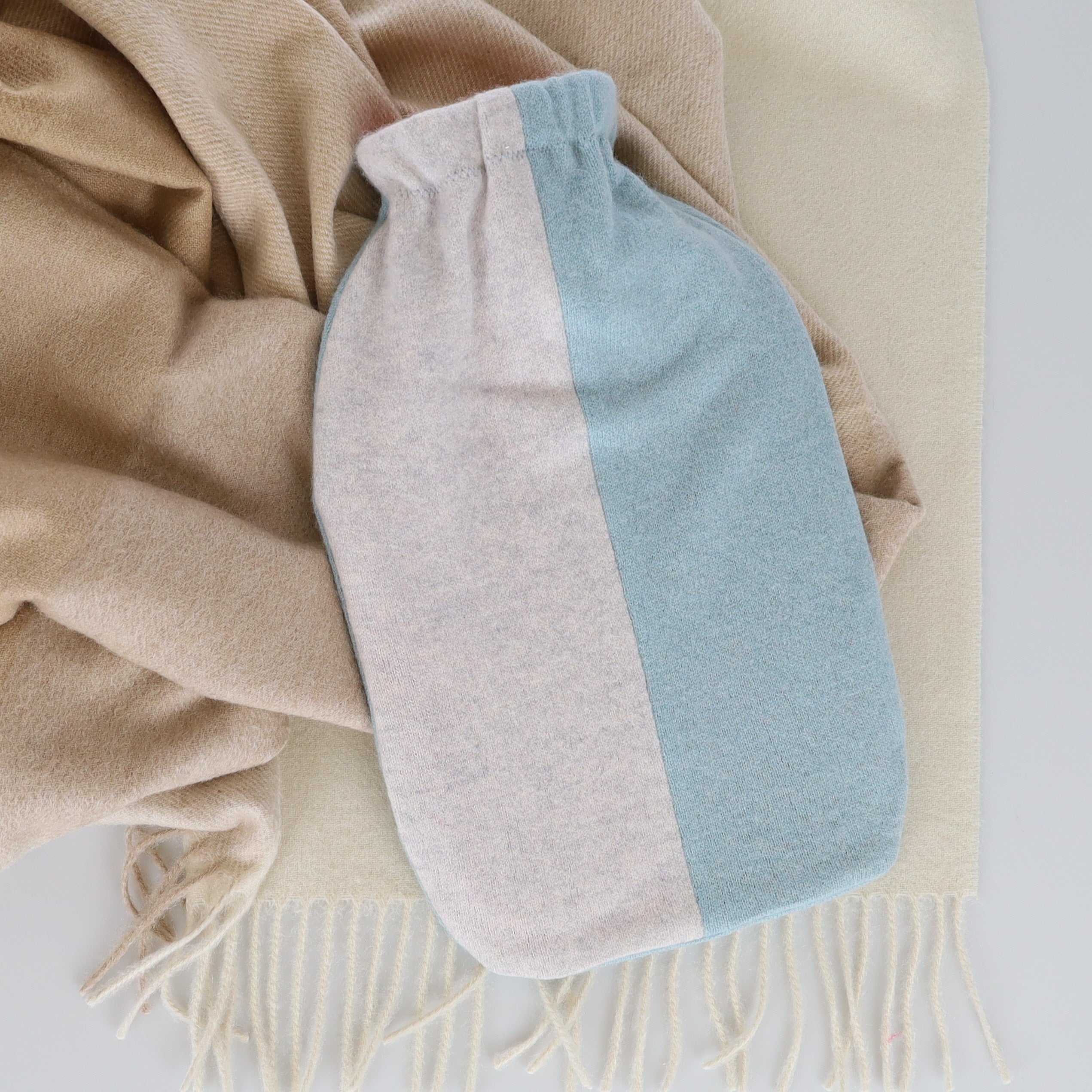 Duck Egg and Frost Grey Large Cashmere Hot Water Bottle