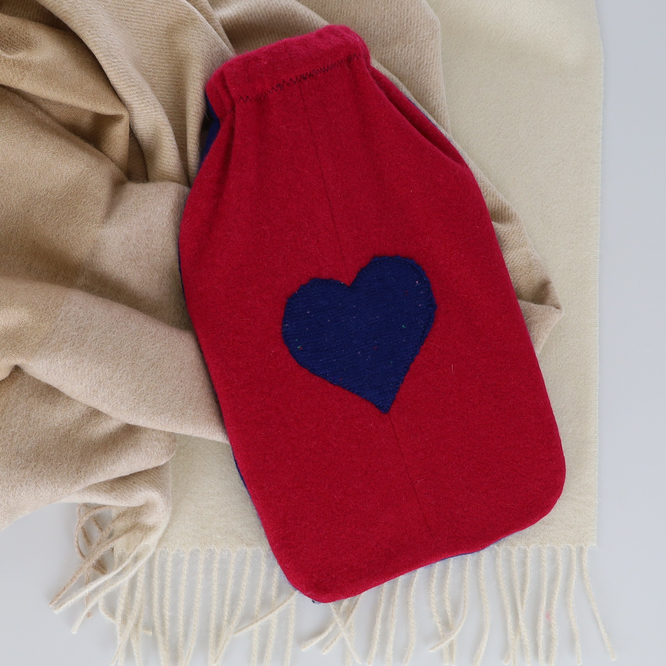 Cherry Pink and Navy Fleck Cashmere Large Hot Water Bottle