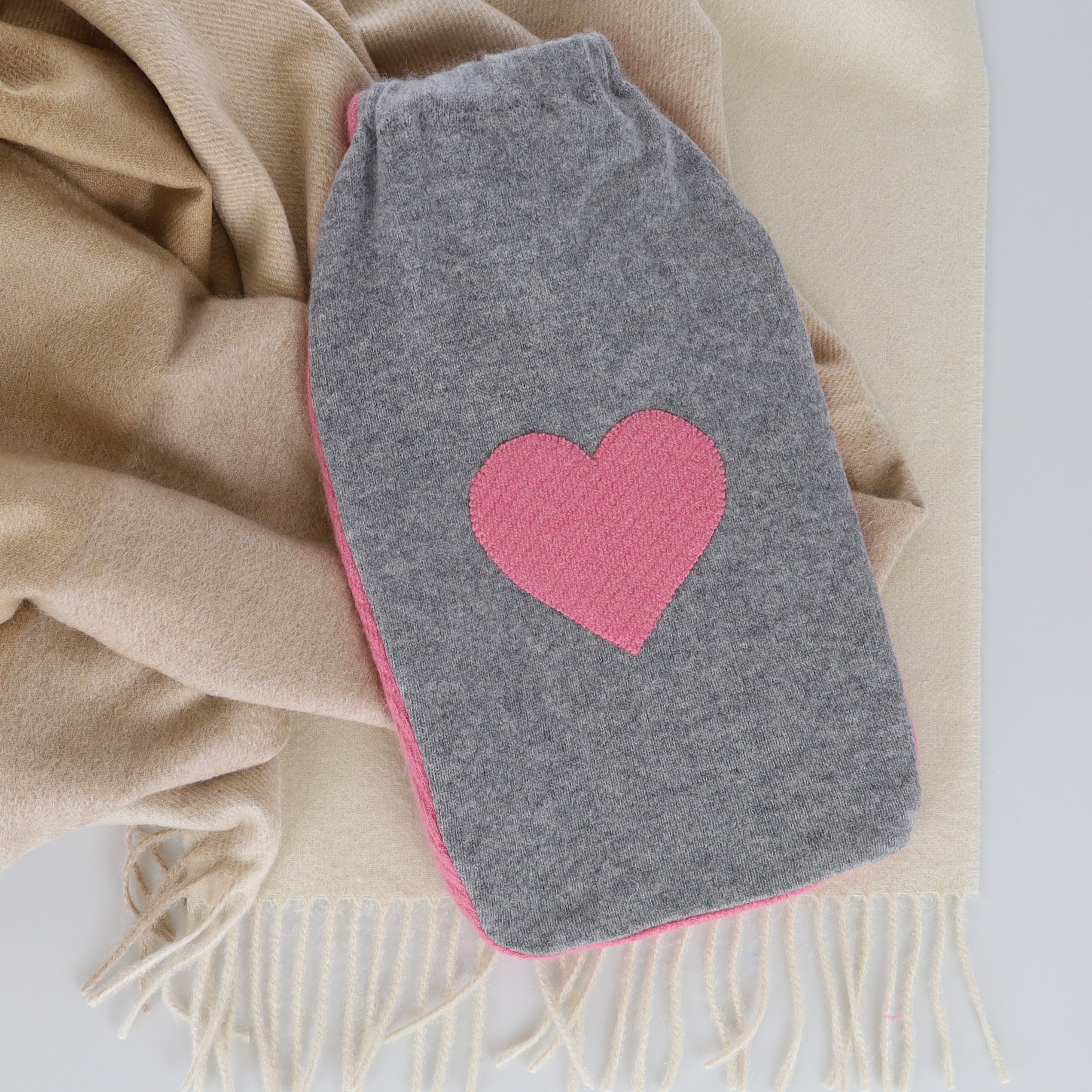 Ash Grey and Pink Cashmere Large Hot Water Bottle